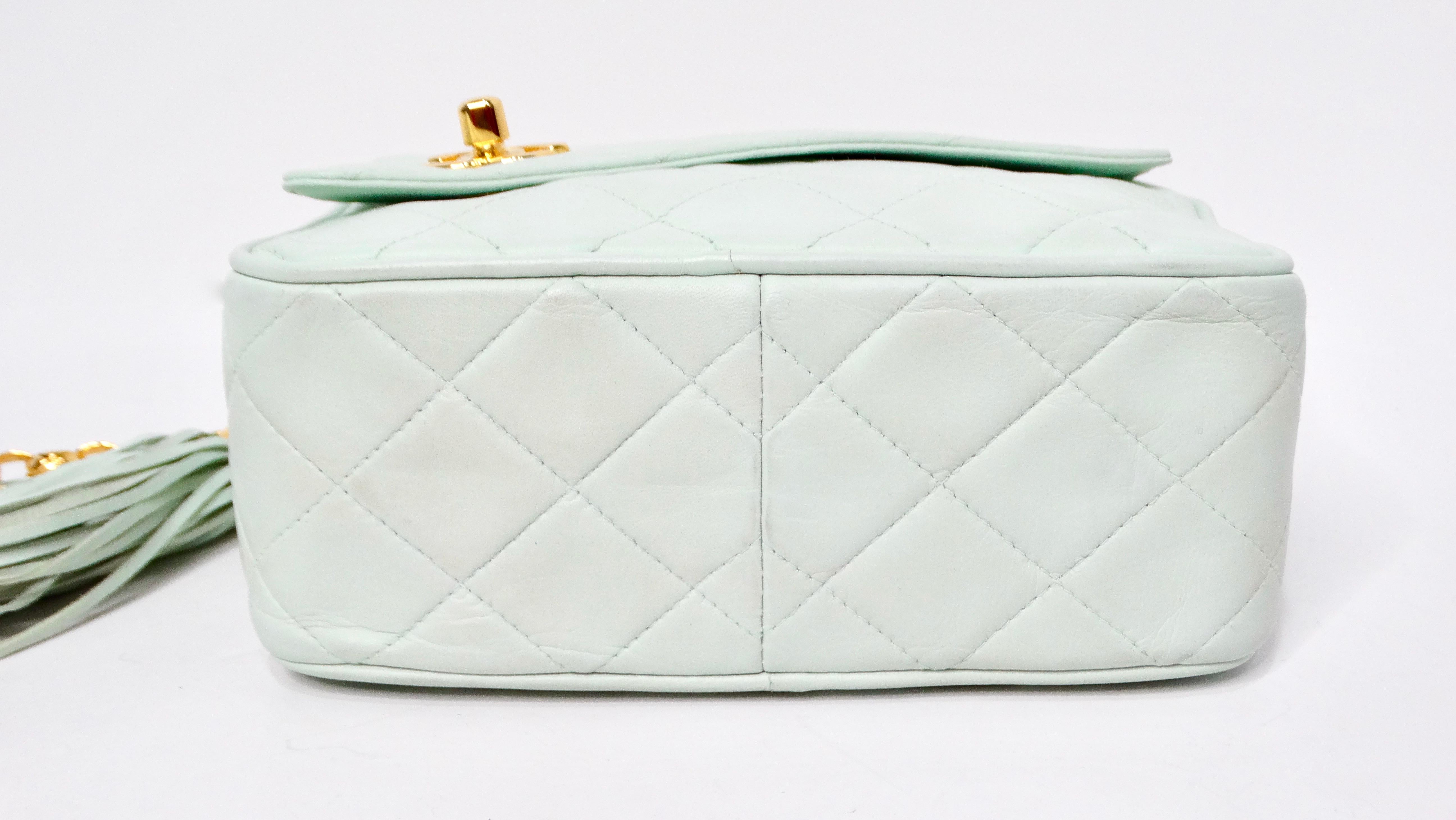 Chanel 1998 Mint Quilted Lambskin Crossbody Camera Bag With Tassel 5