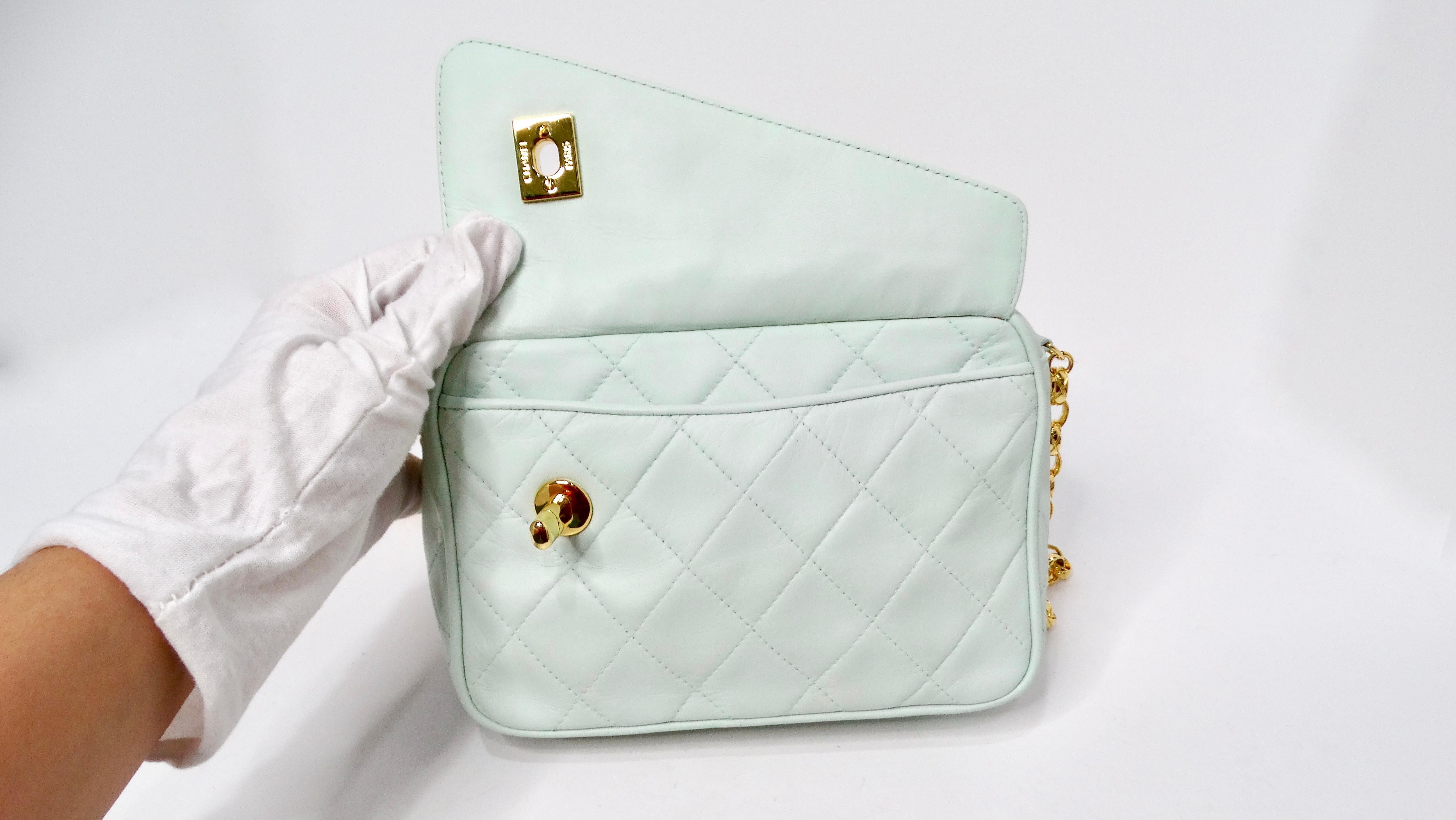 Women's Chanel 1998 Mint Quilted Lambskin Crossbody Camera Bag With Tassel