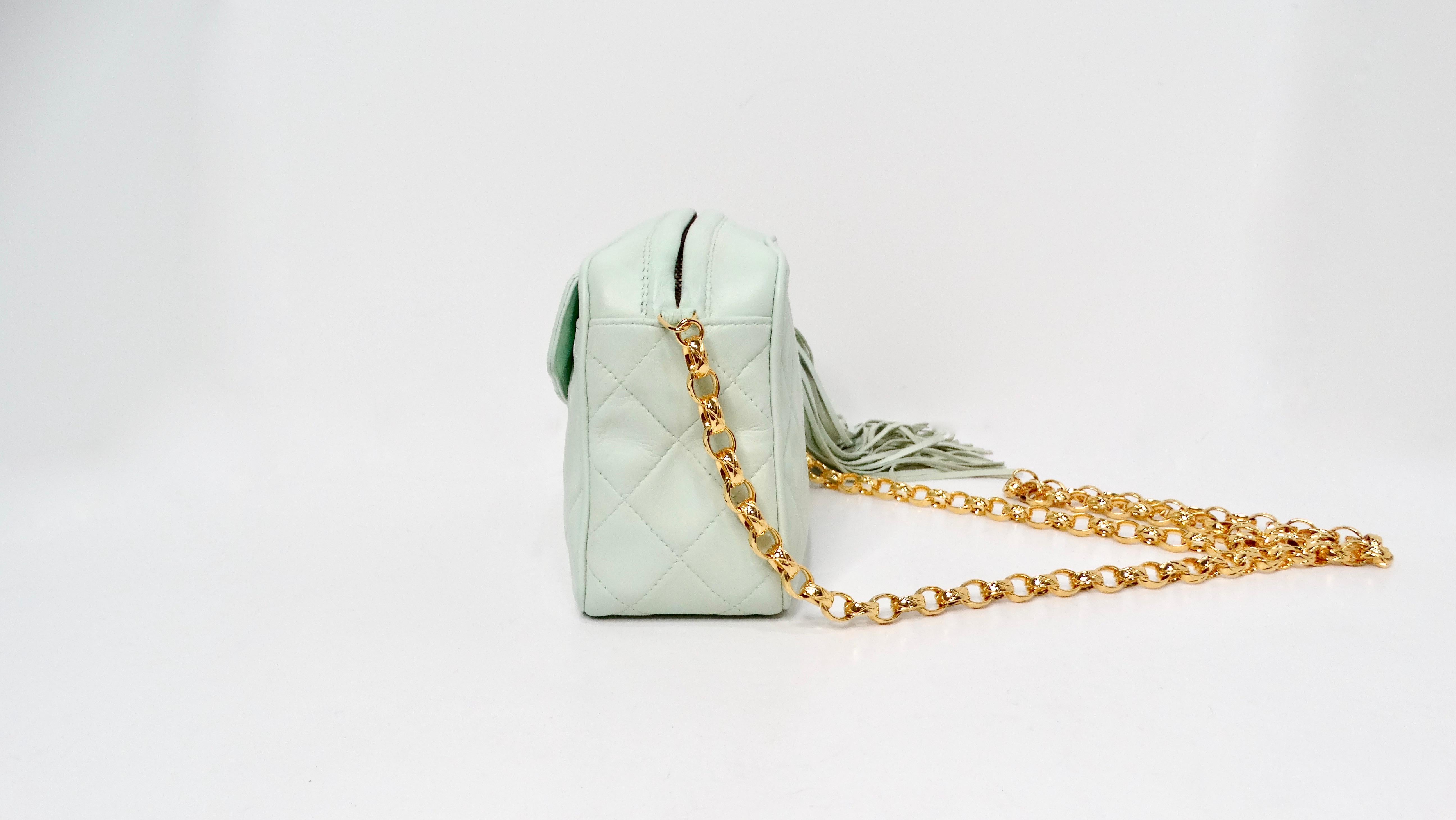 Chanel 1998 Mint Quilted Lambskin Crossbody Camera Bag With Tassel 2
