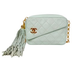 Chanel 1998 Mint Quilted Lambskin Crossbody Camera Bag With Tassel