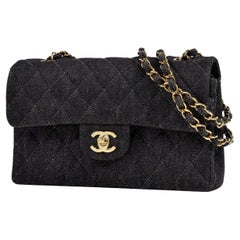 Chanel 1998 Rare Vintage Medium Denim Quilted Classic Flap Bag