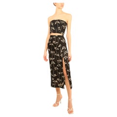 Chanel 1998 strapless corset bustier silk skirt dress dragonfly print combo XS