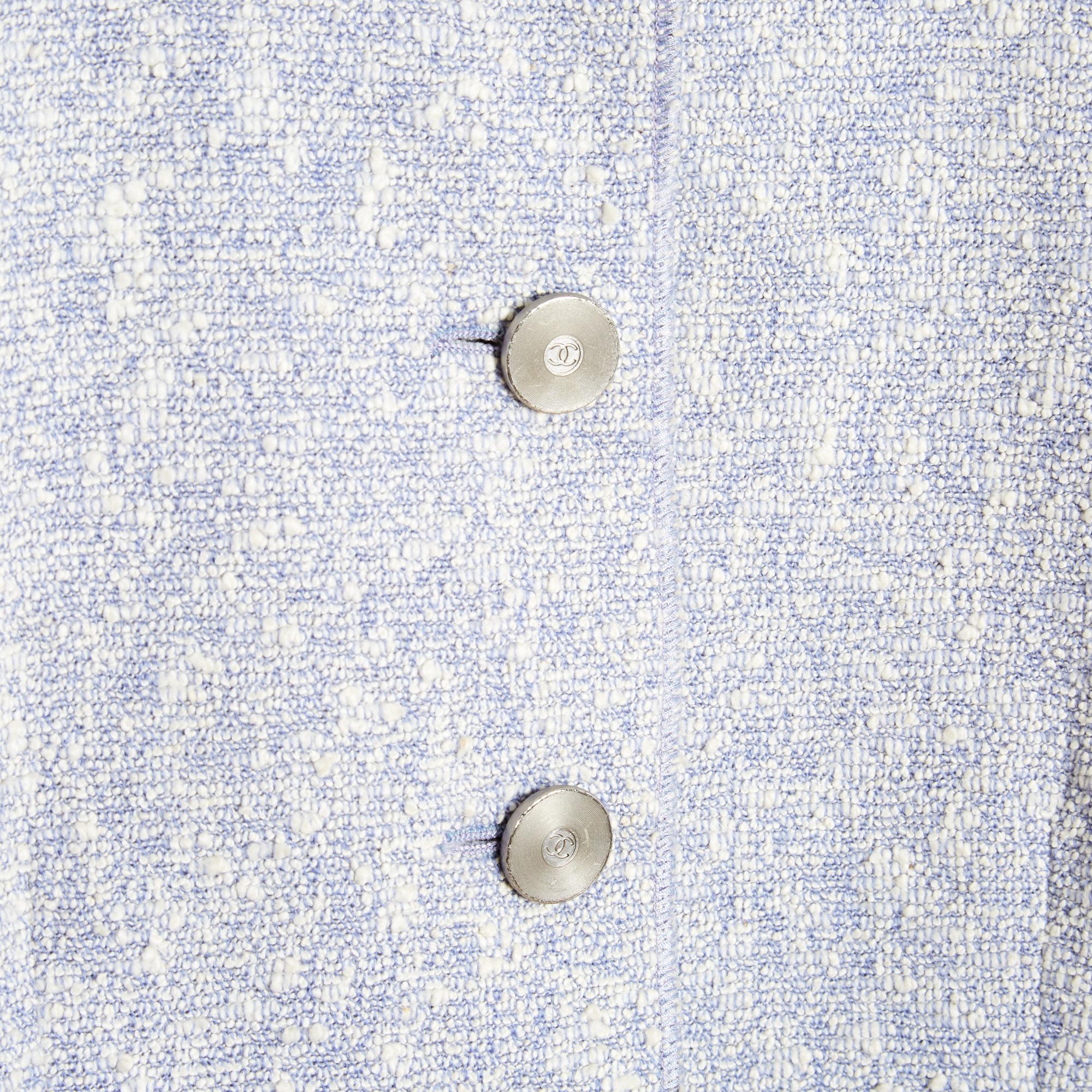 Grigio Chanel 1998 Veste Bouclette FR40 Baby Blue Boucle Tweed CC Jacket UK12 US10 in vendita
