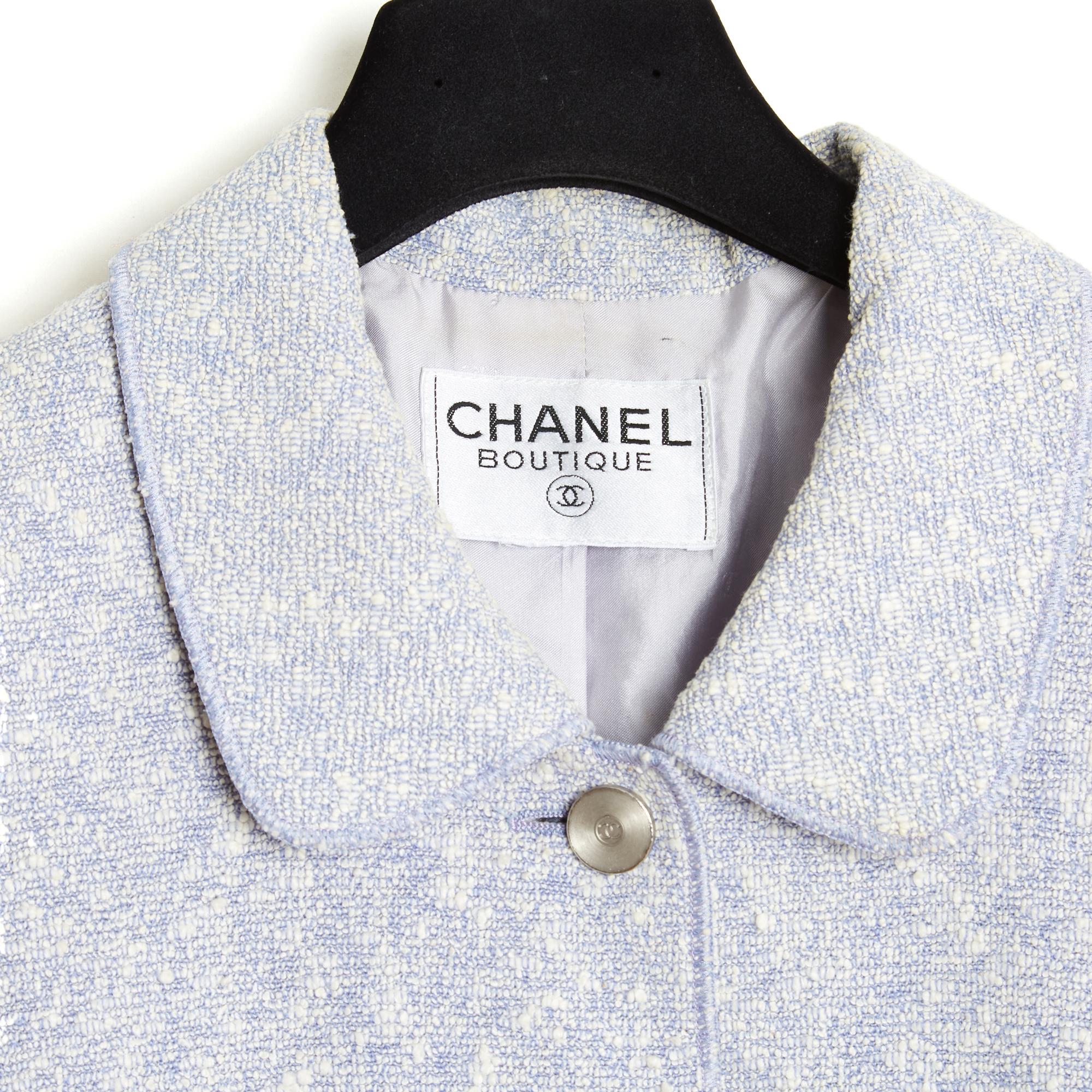 da uomo o donna Chanel 1998 Veste Bouclette FR40 Baby Blue Boucle Tweed CC Jacket UK12 US10 in vendita