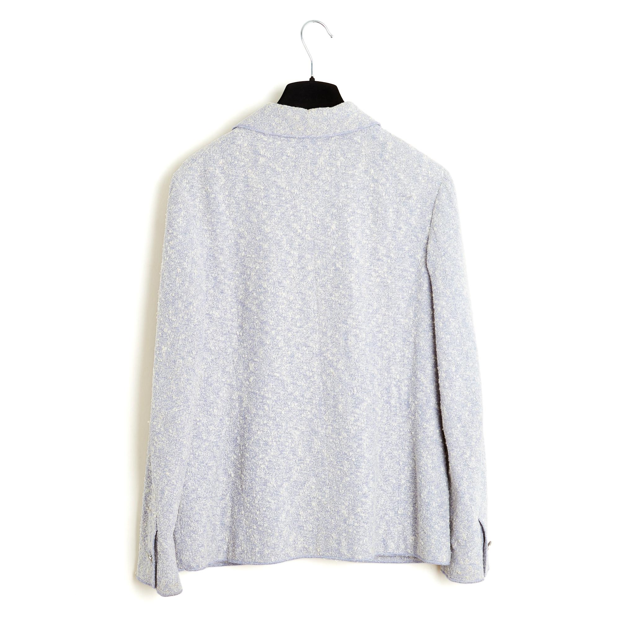 Chanel 1998 Veste Bouclette FR40 Baby Blue Boucle Tweed CC Jacket UK12 US10 in vendita 1