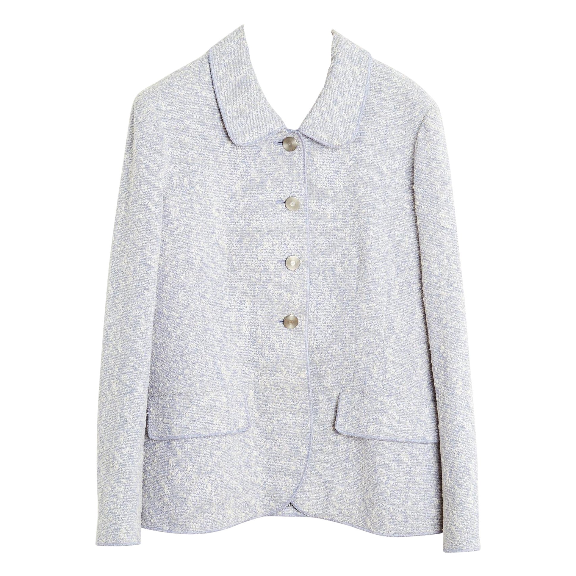 Chanel 1998 Veste Bouclette FR40 Baby Blue Boucle Tweed CC Jacket UK12 US10 en venta