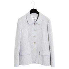 Chanel 1998 Veste Bouclette FR40 Baby Blue Boucle Tweed CC Jacket UK12 US10