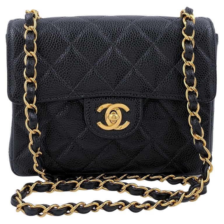 Chanel 1998 Vintage Black Caviar Square Mini Flap Bag 24k GHW 66515 For ...