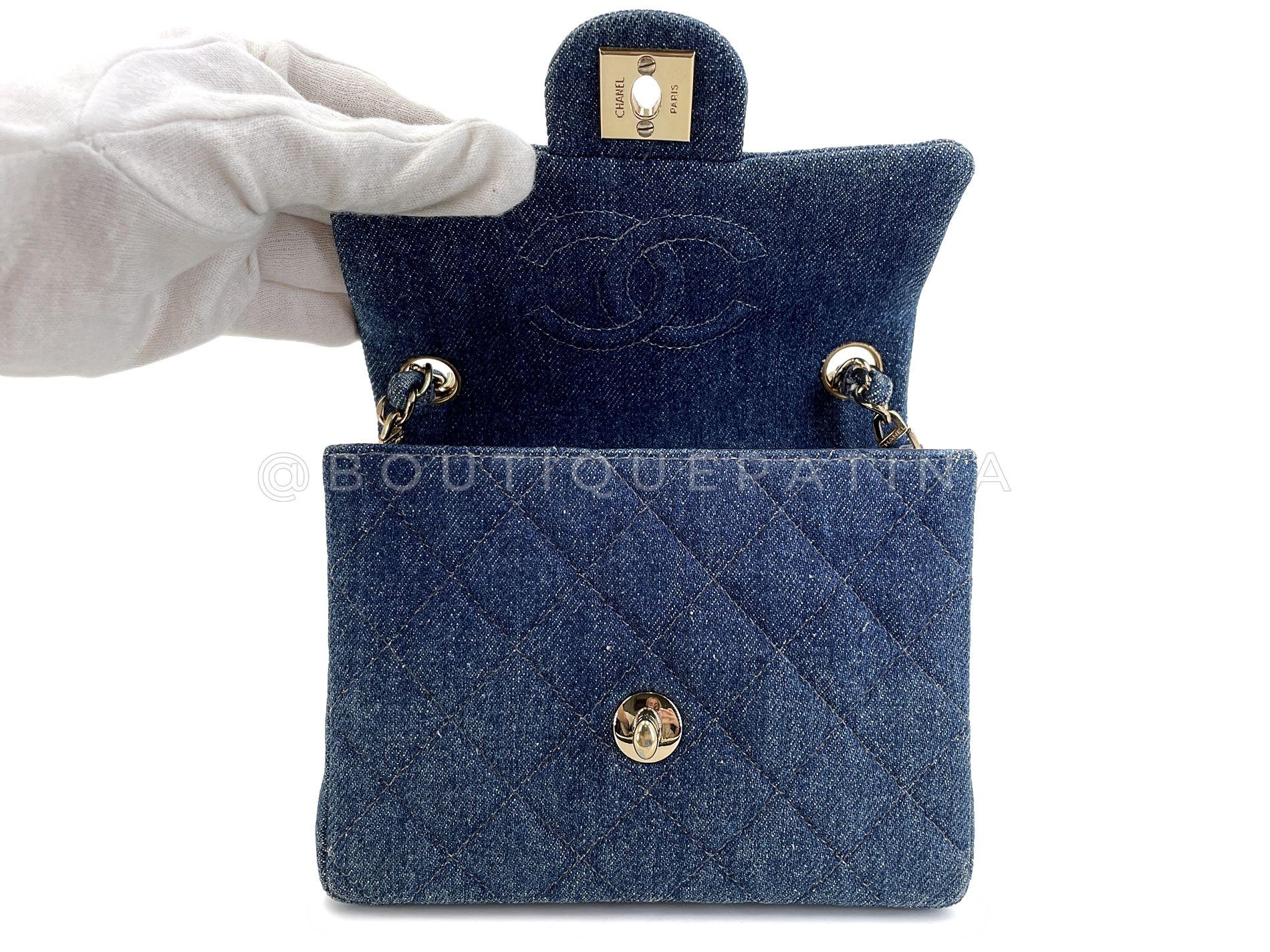 Chanel 1998 Vintage Azul Denim Cuadrado Mini Flap Bag 24k GHW  68466 en venta 5
