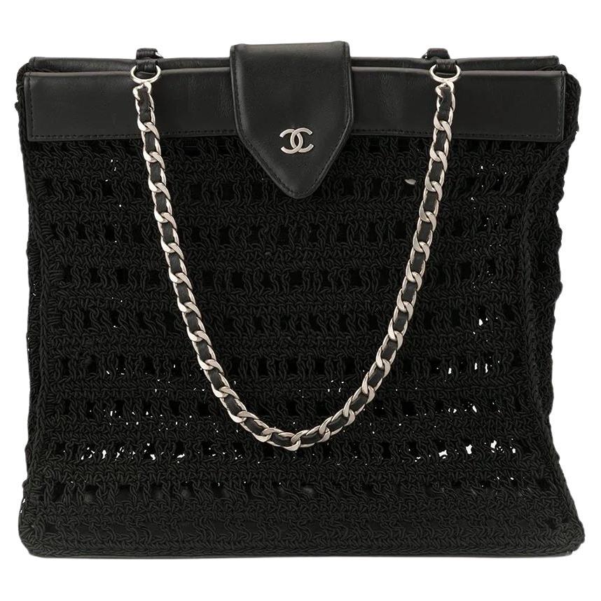 Chanel 1998 Vintage Crochet Woven Small Tote Basket Bag For Sale