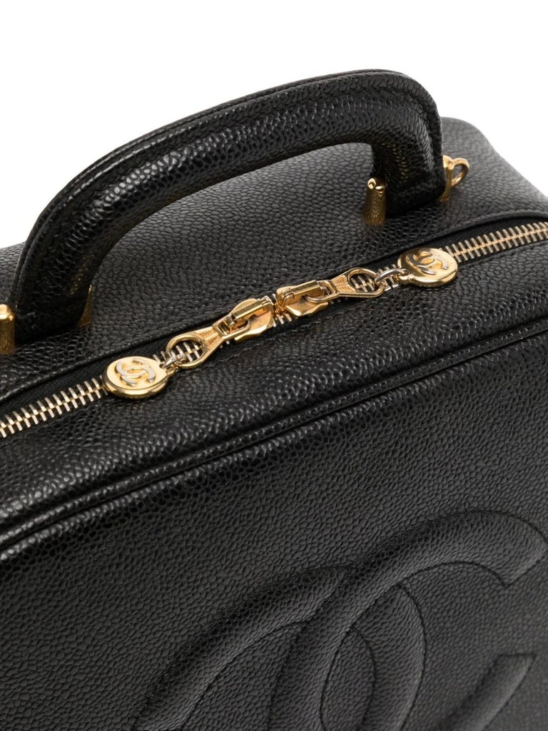 Chanel 1998 Vintage Vanity Case Rare Small Top Handle Black Caviar
