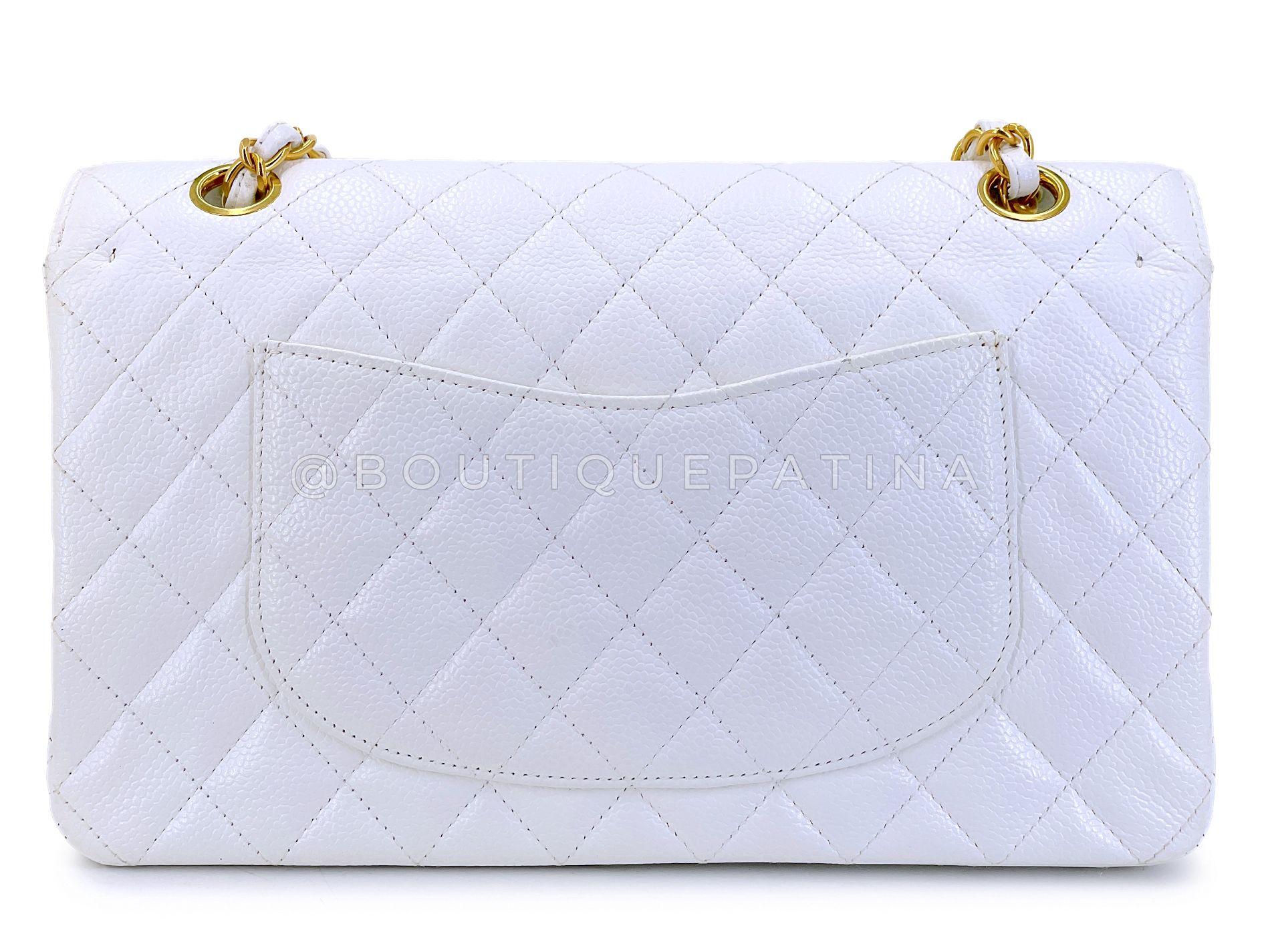 Women's Chanel 1998 Vintage White Caviar Medium Classic Double Flap Bag 24k GHW 68618 For Sale