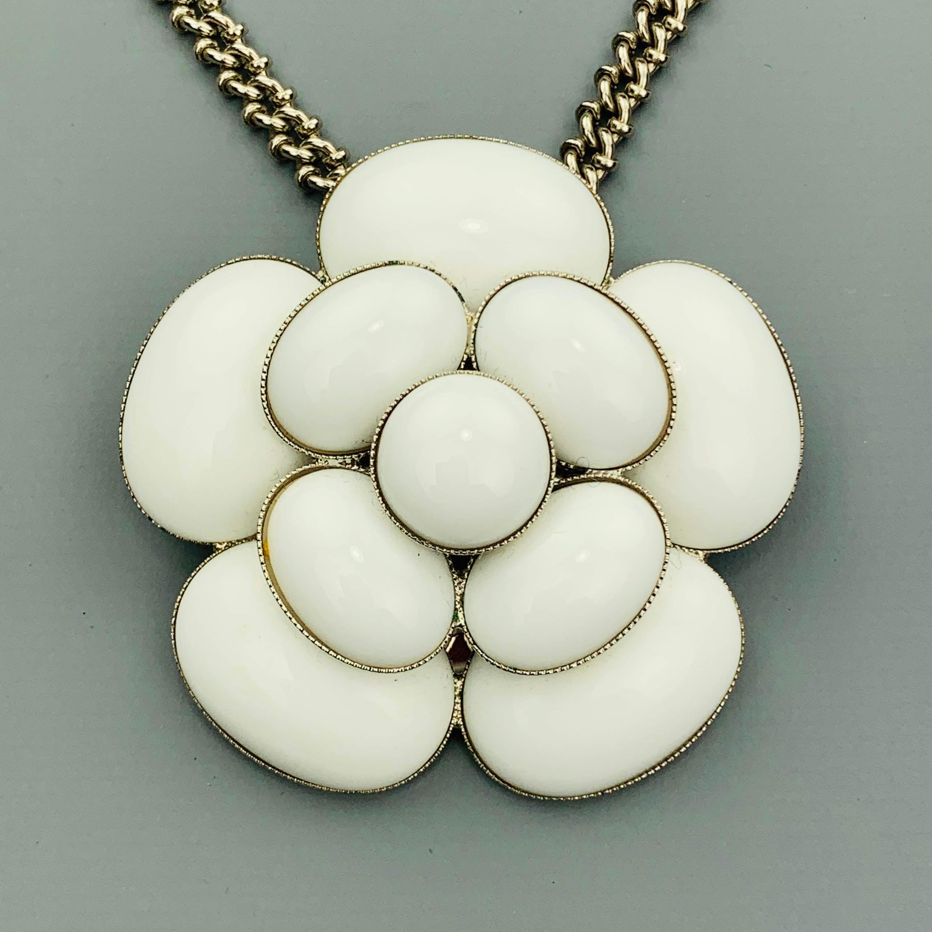 Women's CHANEL 1998 White Enamel Camellia Silver Tone Necklace