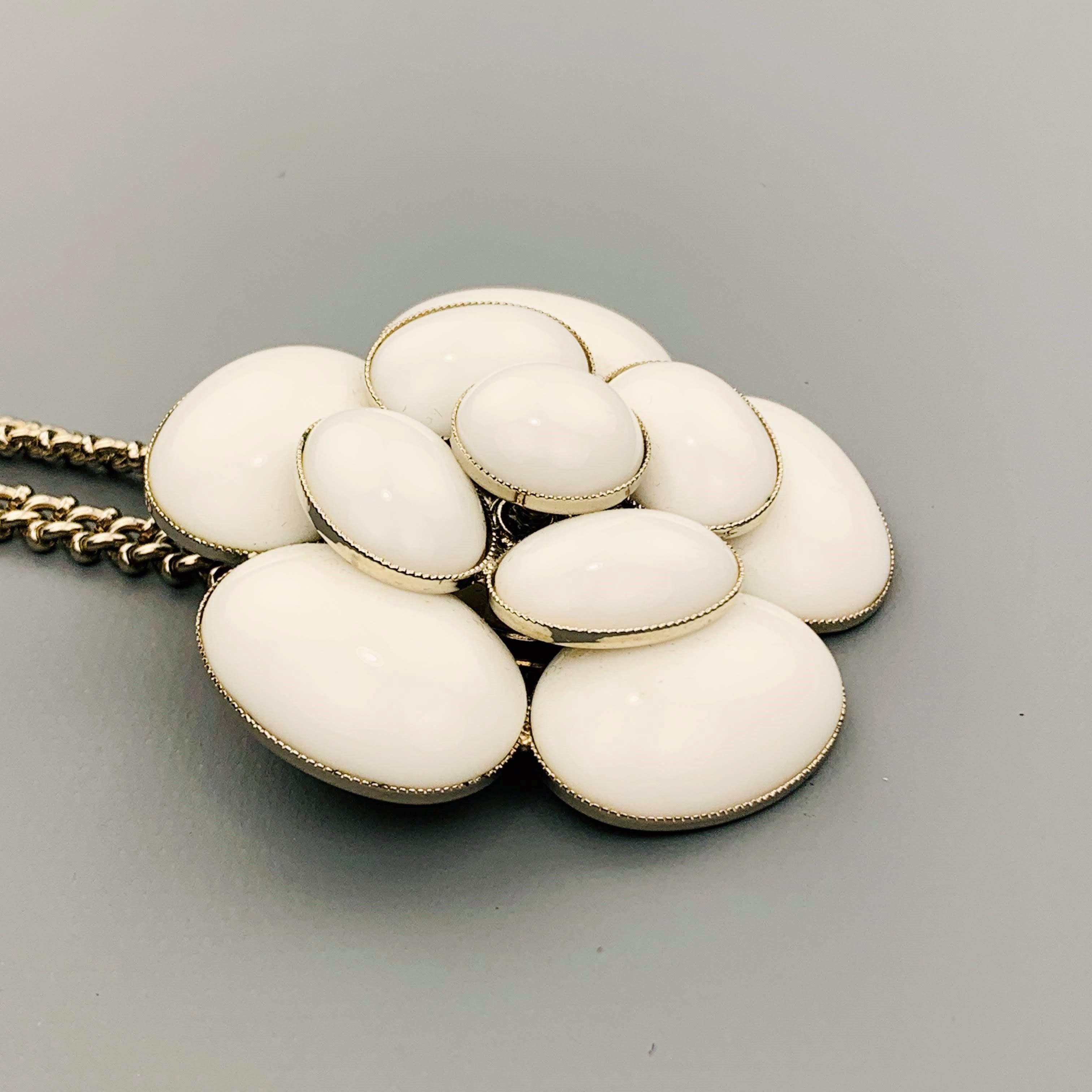 CHANEL 1998 White Enamel Camellia Silver Tone Necklace 1