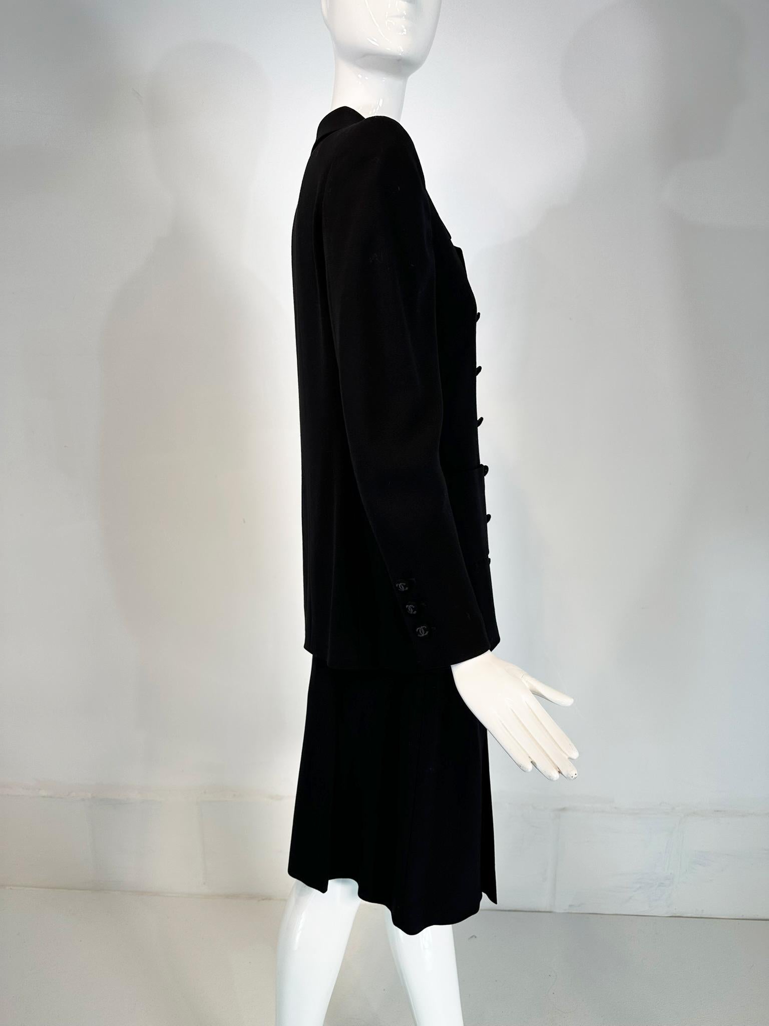 Chanel 1998P Black 100%  Wool Double Breasted Jacket & Pleated Skirt Set 36 1