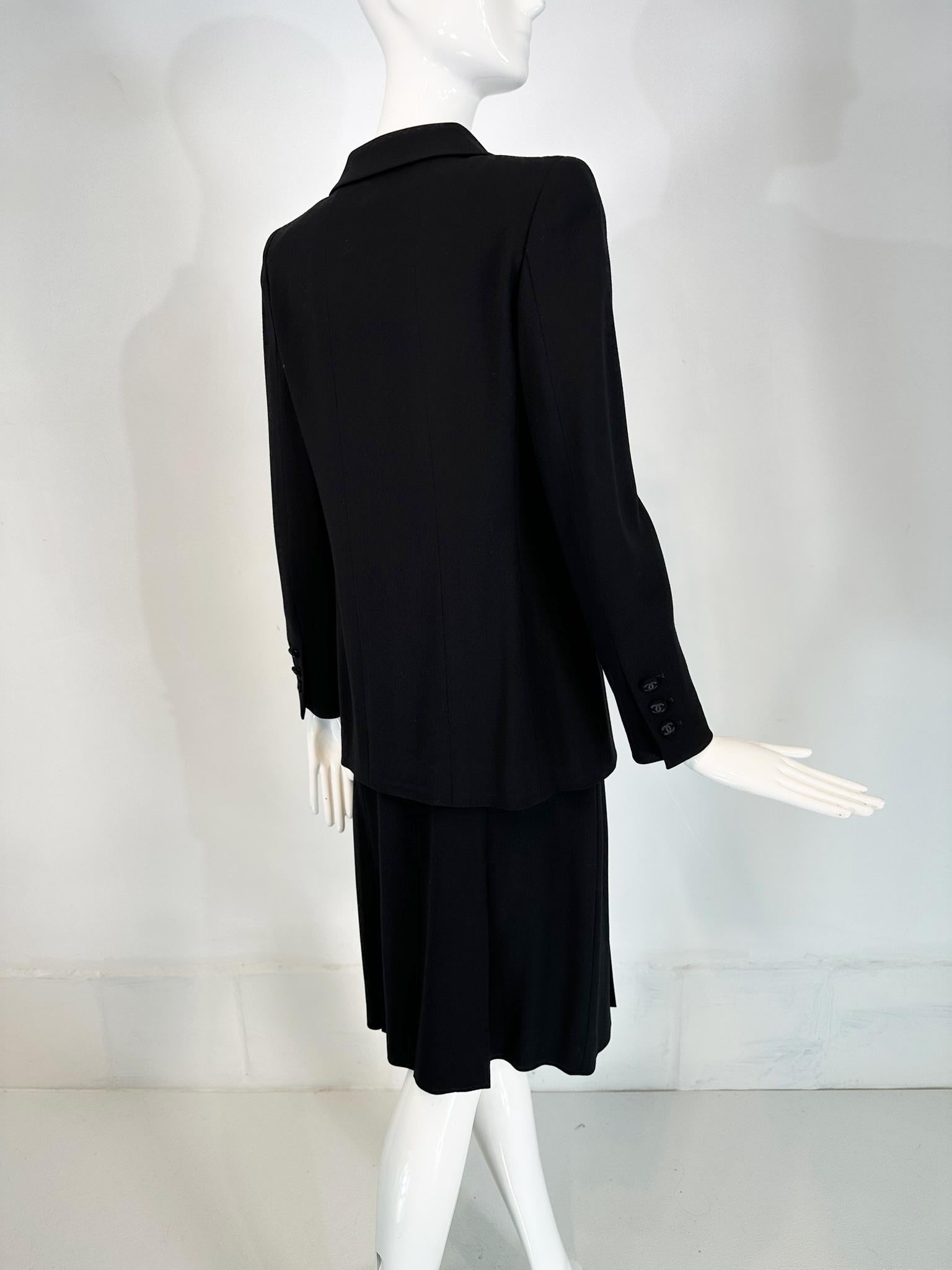 Chanel 1998P Black 100%  Wool Double Breasted Jacket & Pleated Skirt Set 36 2
