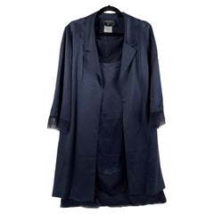 CHANEL 1999 2 Piece Set Blue Silk Dress &amp; Jacket FR 40 US 8 Spring 99P