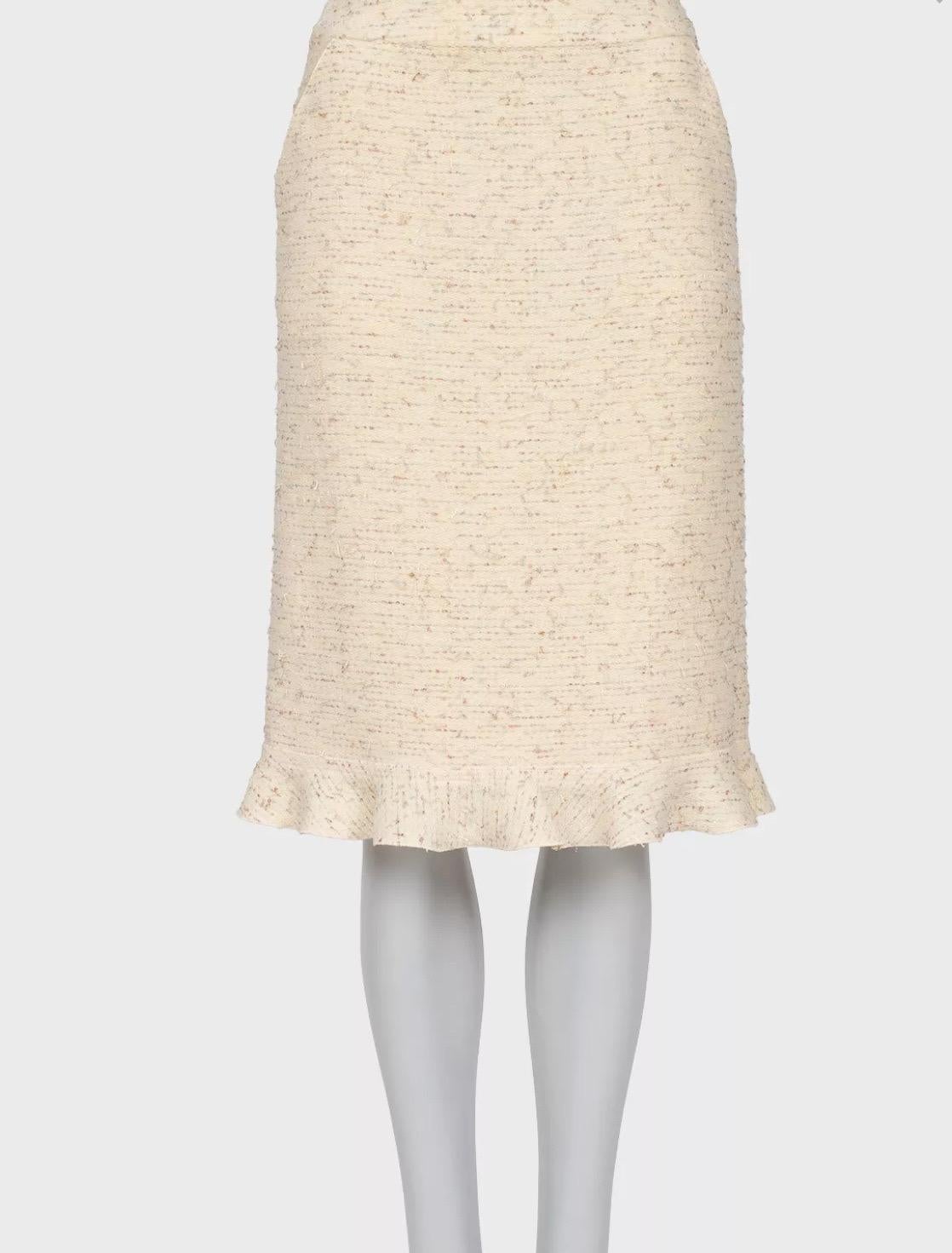Beige Chanel 1999/2000 - Mary Quant - tailleur en tweed ivoire - Taille 36 en vente