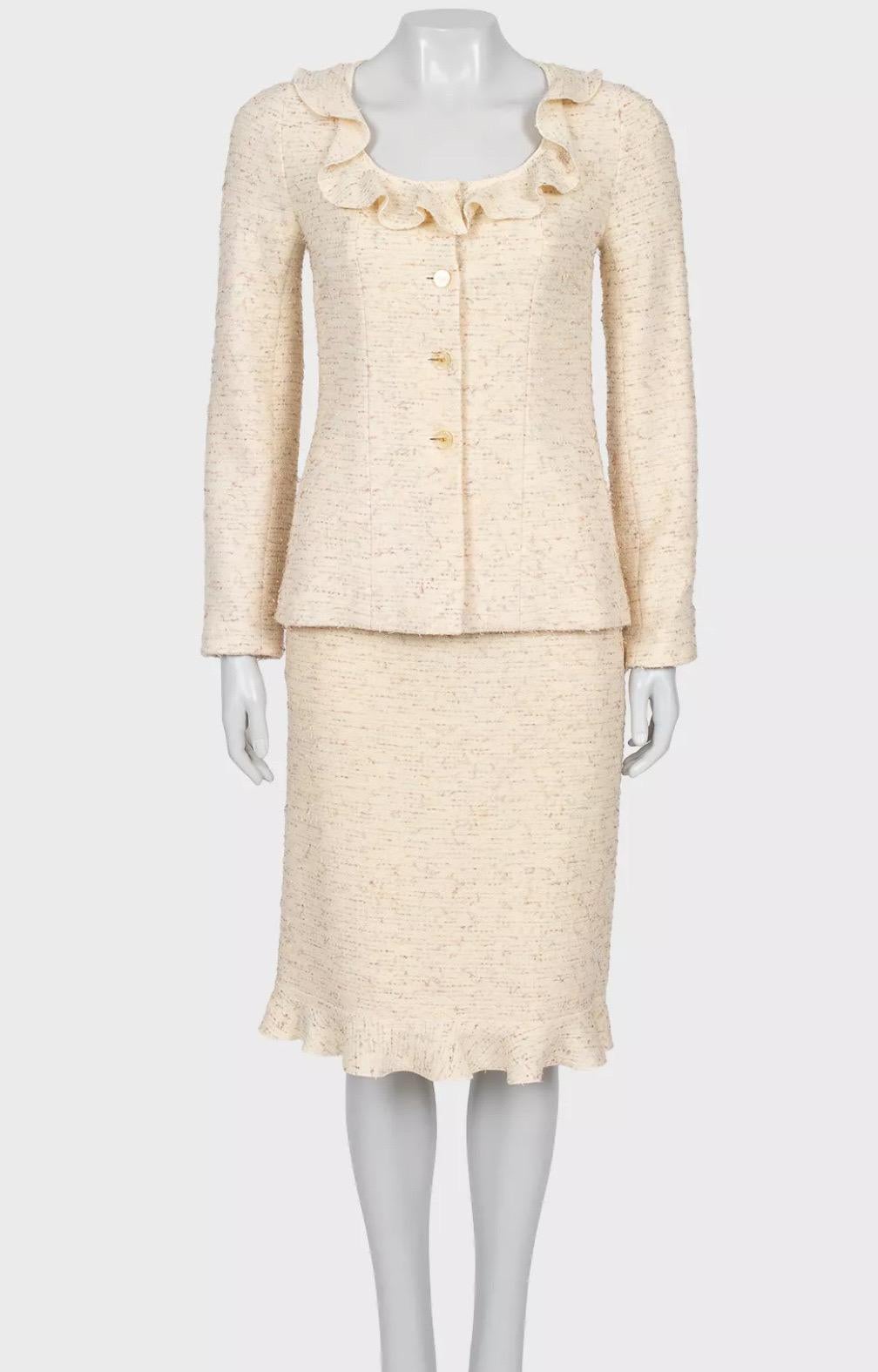 Chanel 1999/2000 - Mary Quant - tailleur en tweed ivoire - Taille 36 en vente 1