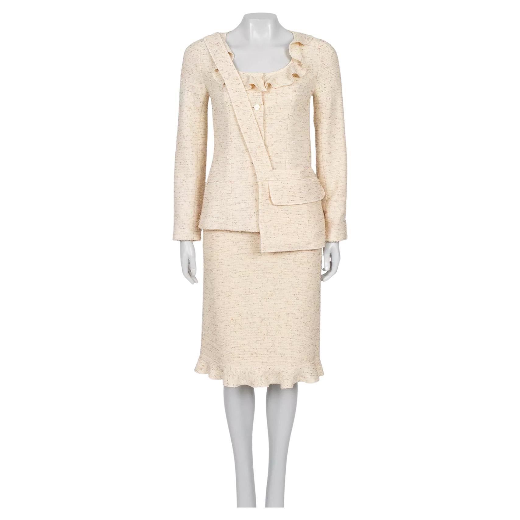 Abito Chanel 1999/2000 Mary Quant in tweed avorio - Taglia 36