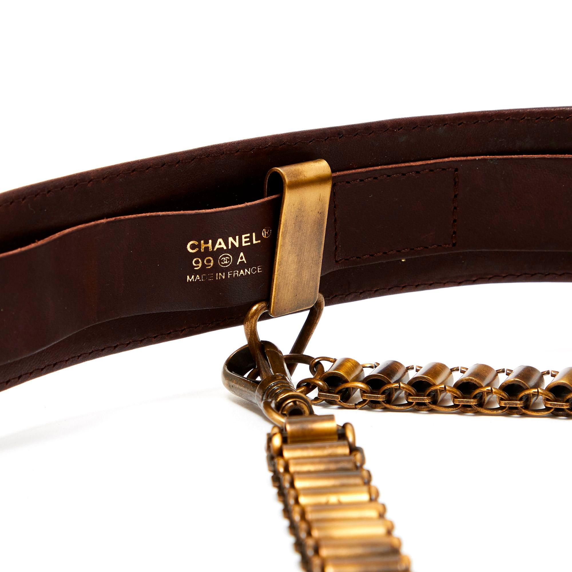 Chanel 1999 Ceinture T75 a 95 cm Brown Beige Western Chains Belt US27 to 35 New In New Condition In PARIS, FR