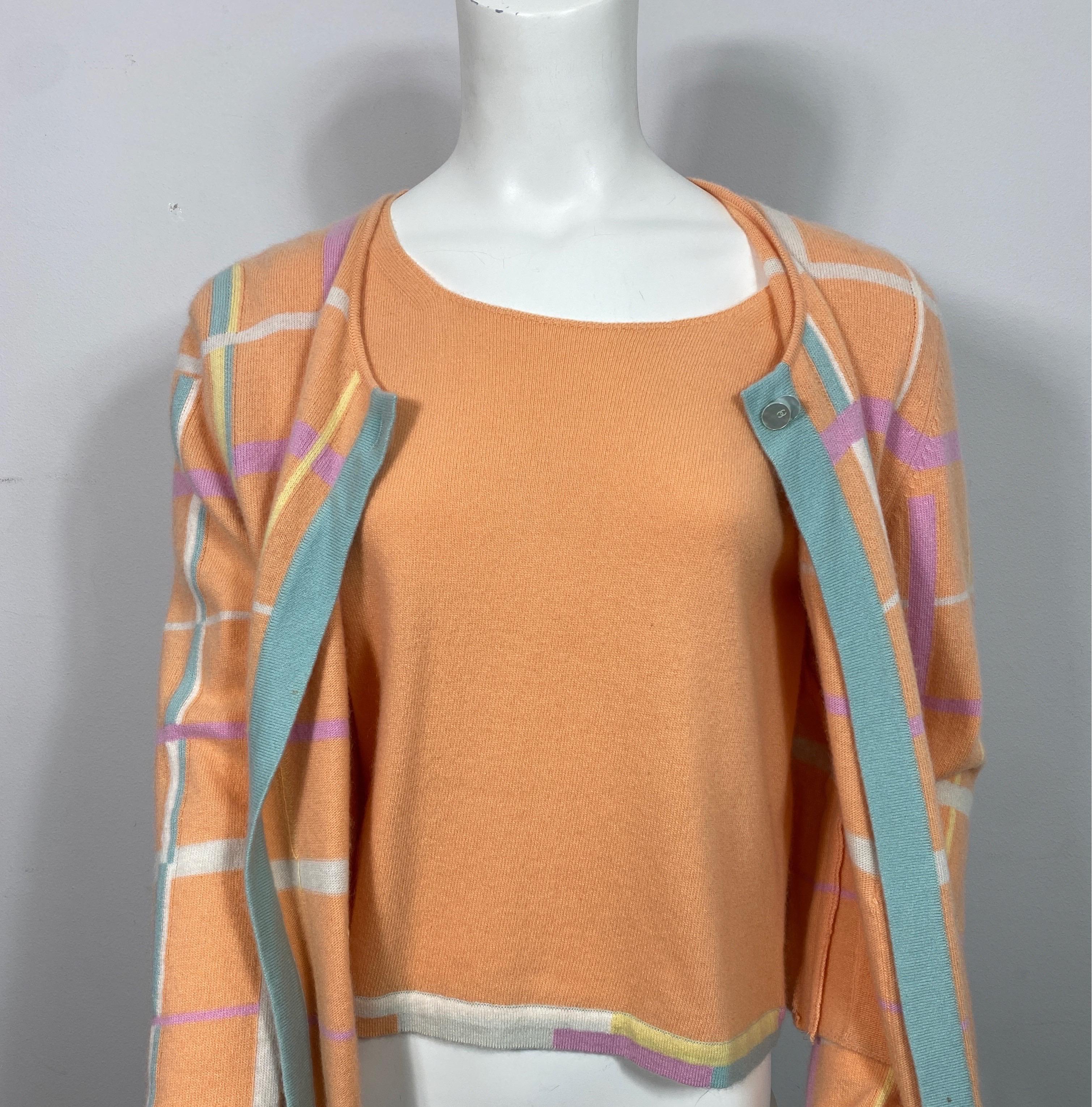 Chanel 1999 Cruise Collection Melon and Pastel Cashmere Sweater Set-Size 42 3