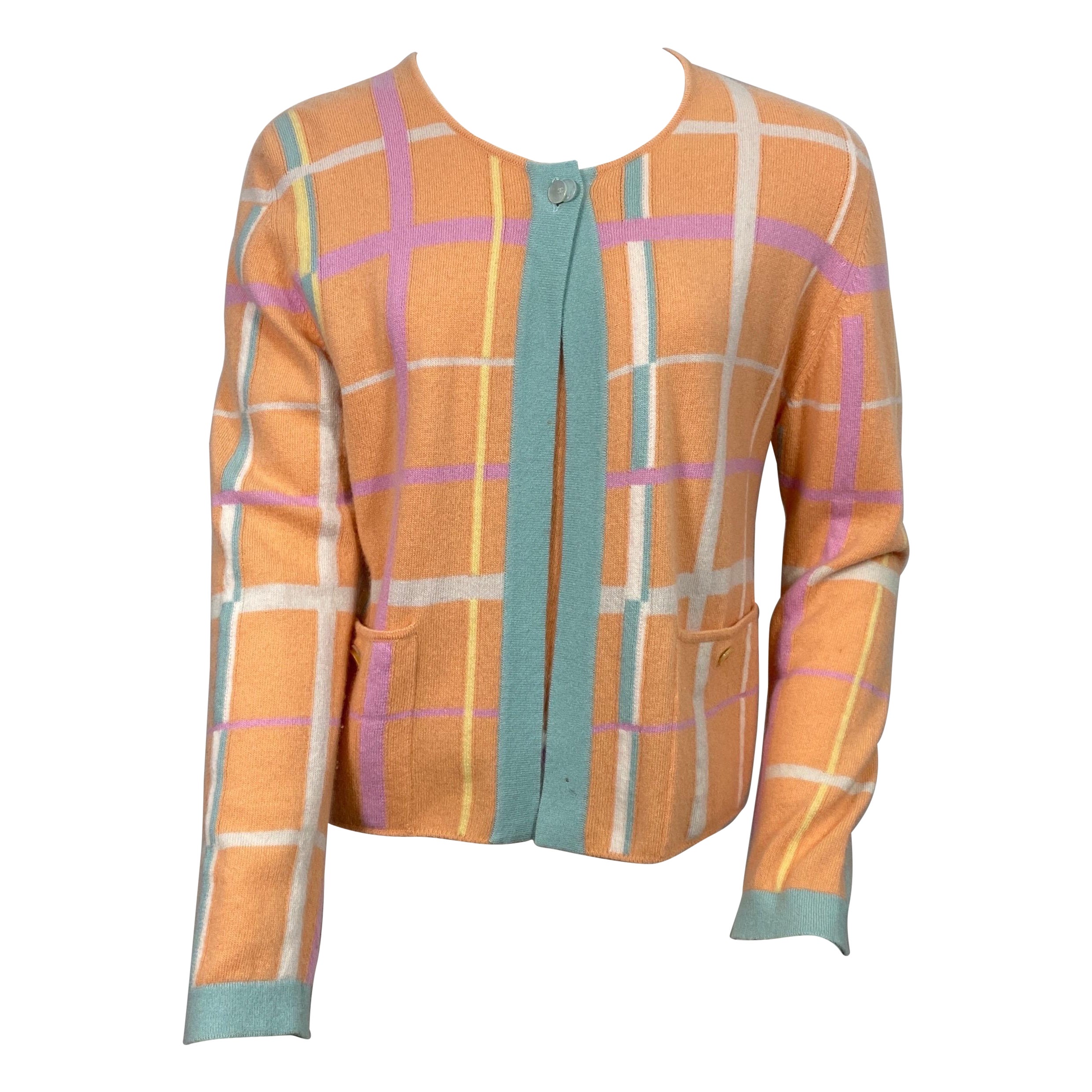Chanel 1999 Cruise Collection Melon and Pastel Cashmere Sweater Set-Size 42