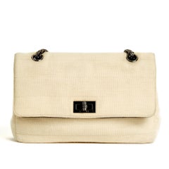 Sac 2.55 écru en jersey de laine argenté foncé Chanel 1999
