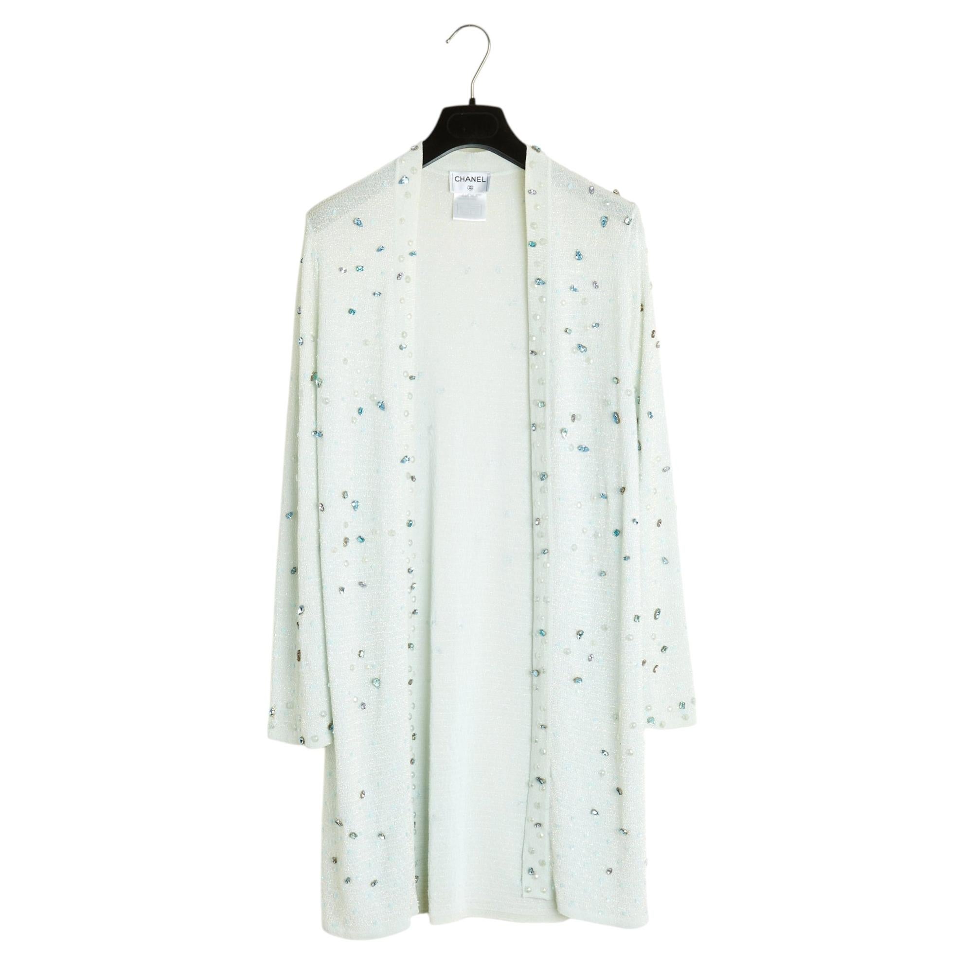 Chanel 1999 Gilet long Veste FR40 Precious Green Blue Long Cardigan UK12 US8