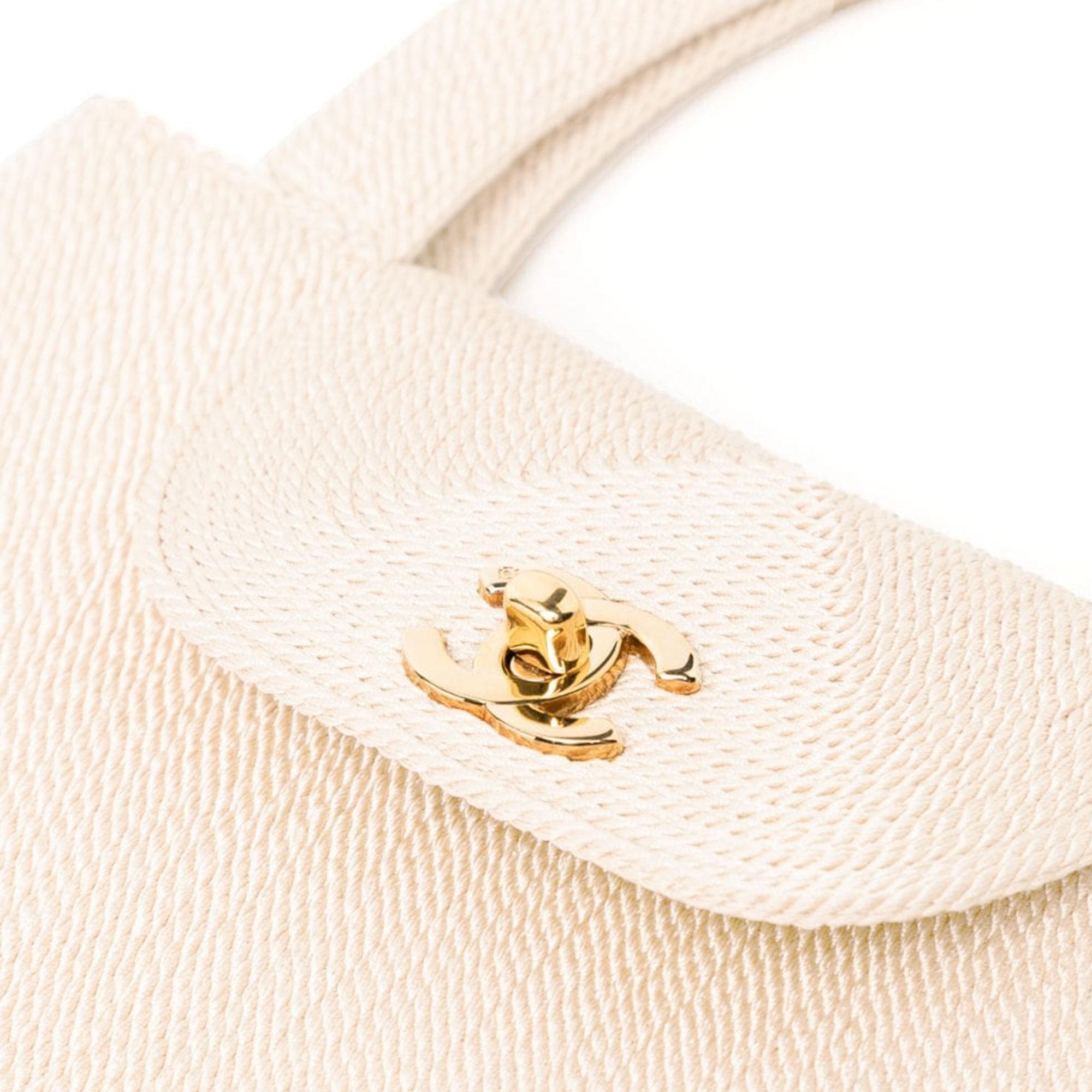 Chanel 1999 Light Beige Vintage Rare Woven Silk Medium Top Handle Kelly Bag For Sale 1