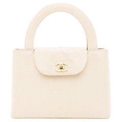 Chanel 1999 Light Beige Vintage Rare Woven Silk Medium Top Handle Kelly Bag