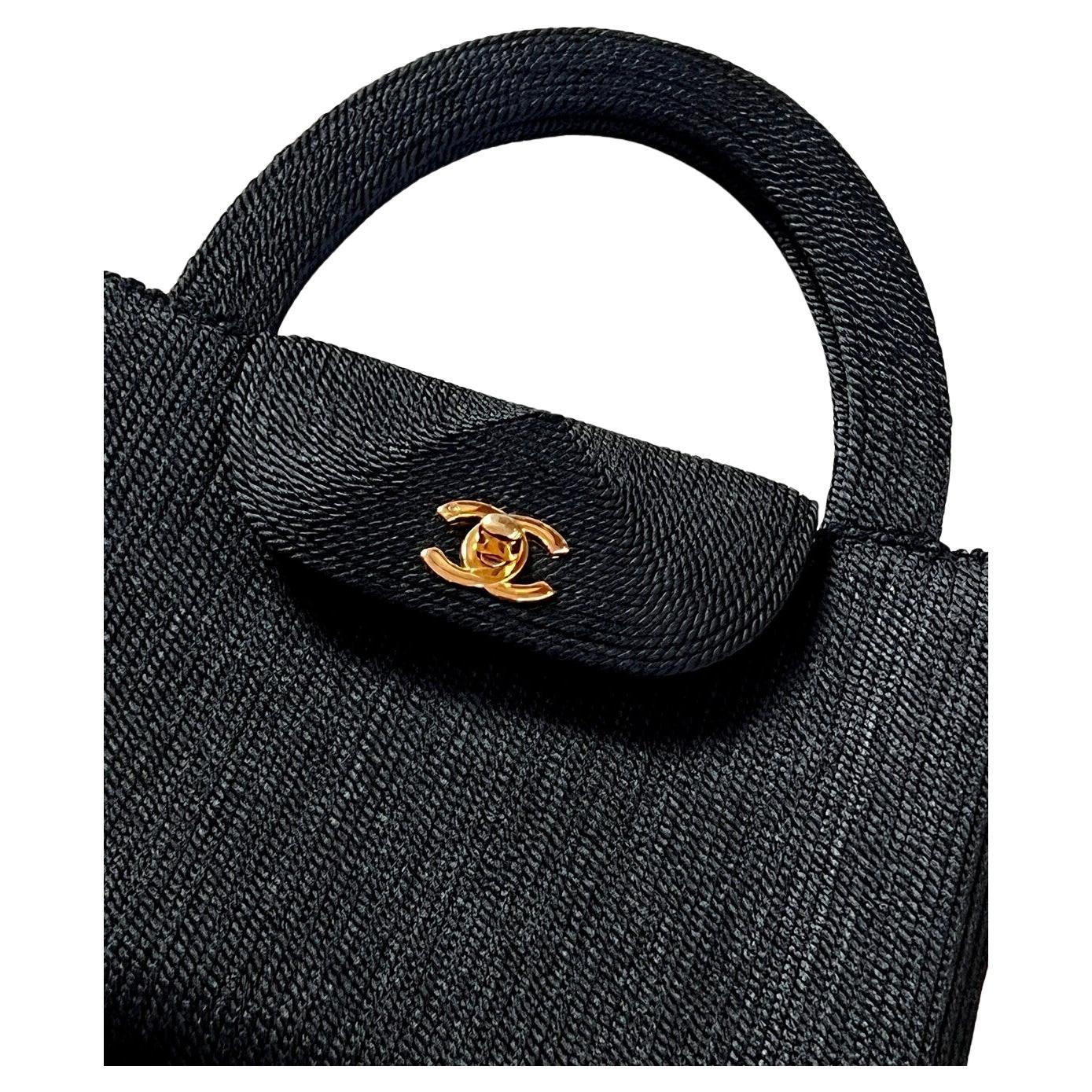 Chanel 1999 Vintage Rare Woven Silk Medium Top Handle Kelly Bag  For Sale 1