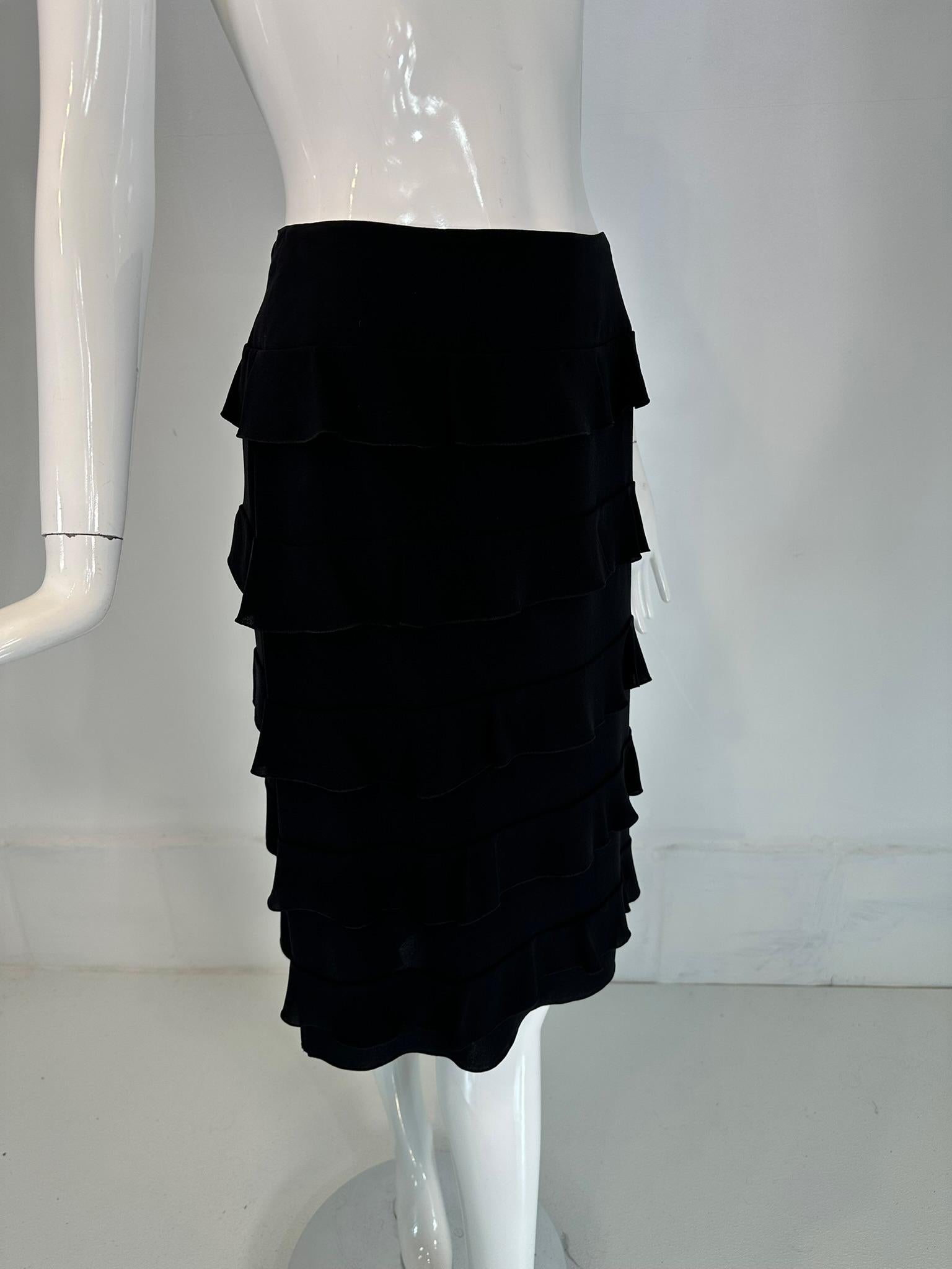 Chanel 1999a Black Silk Tiered Ruffle Skirt 36 For Sale 8