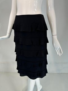 Chanel 1999a Black Silk Tiered Ruffle Skirt 36