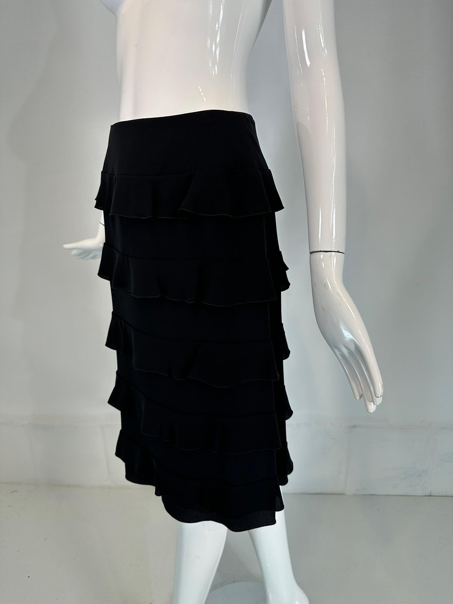 Chanel 1999a Black Silk Tiered Ruffle Skirt 36 In Good Condition For Sale In West Palm Beach, FL