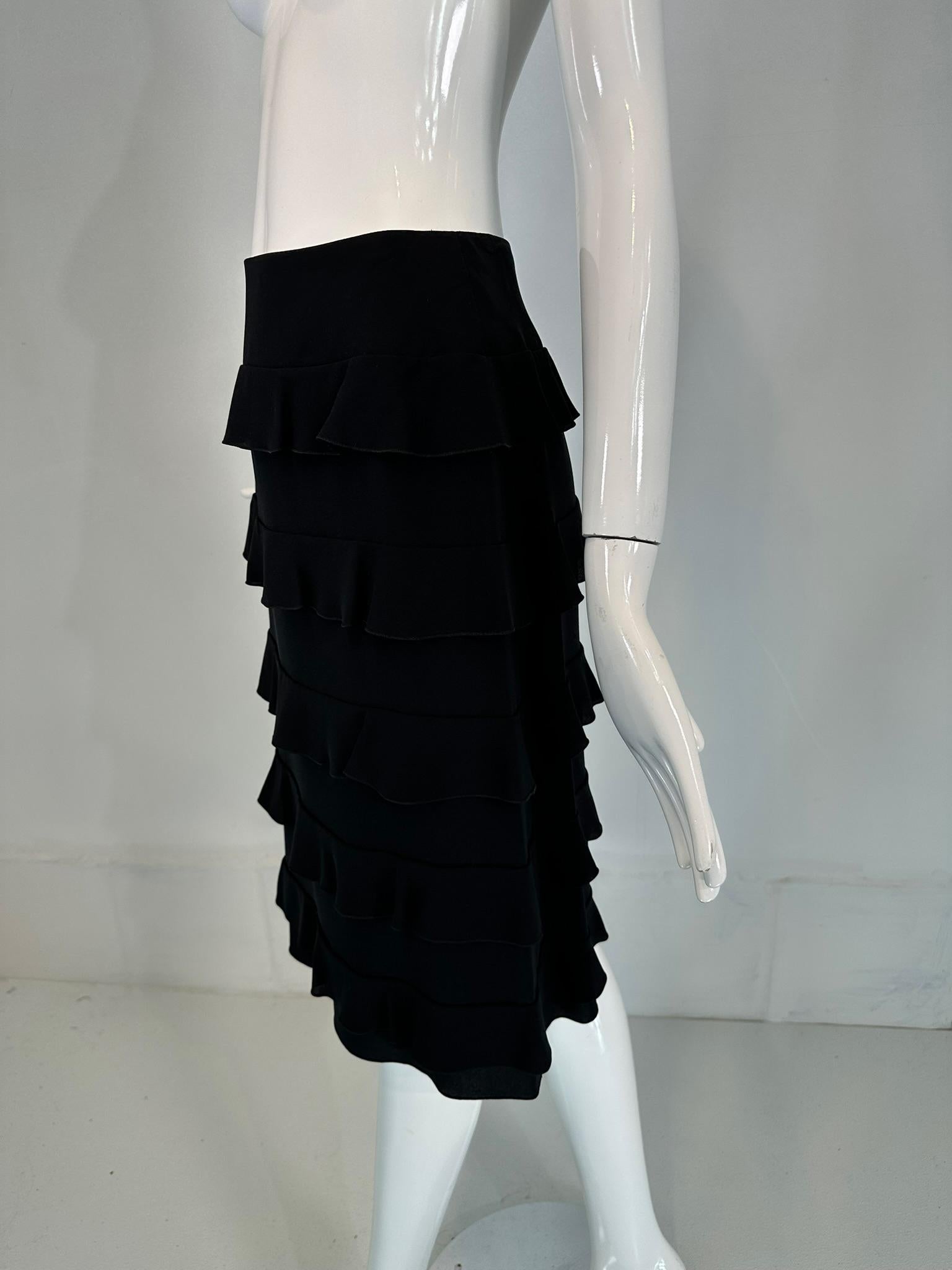 Women's Chanel 1999a Black Silk Tiered Ruffle Skirt 36 For Sale