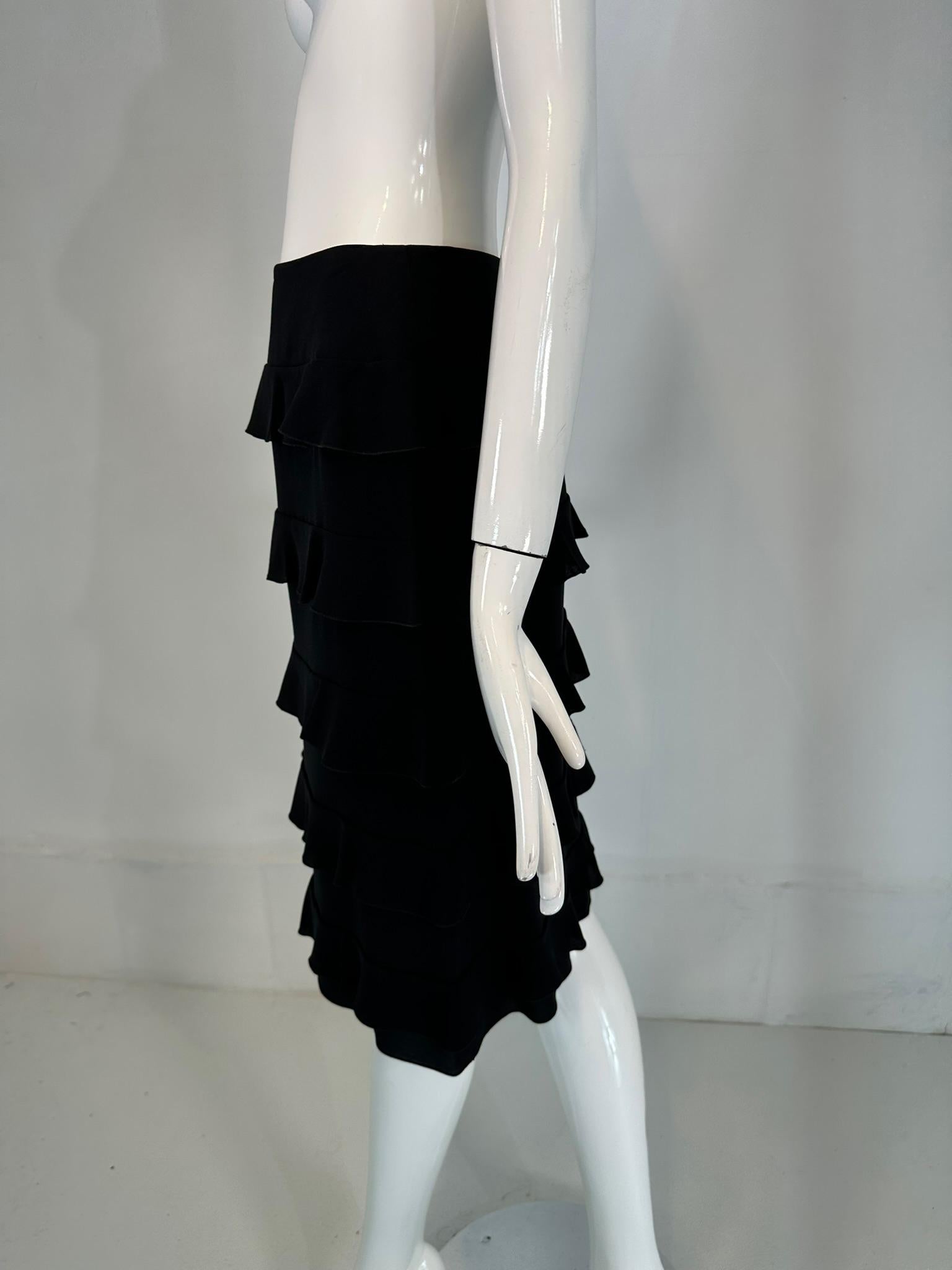 Chanel 1999a Black Silk Tiered Ruffle Skirt 36 For Sale 1
