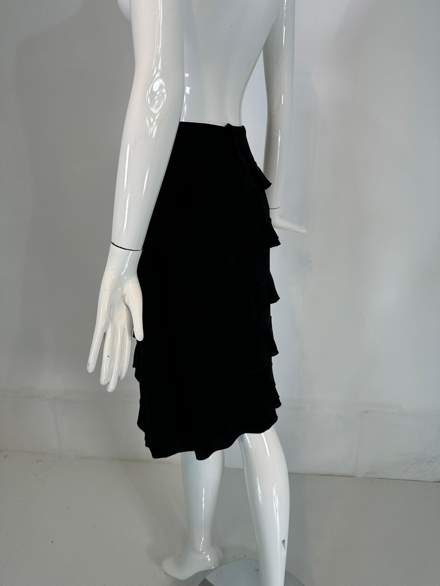 Chanel 1999a Black Silk Tiered Ruffle Skirt 36 For Sale 2