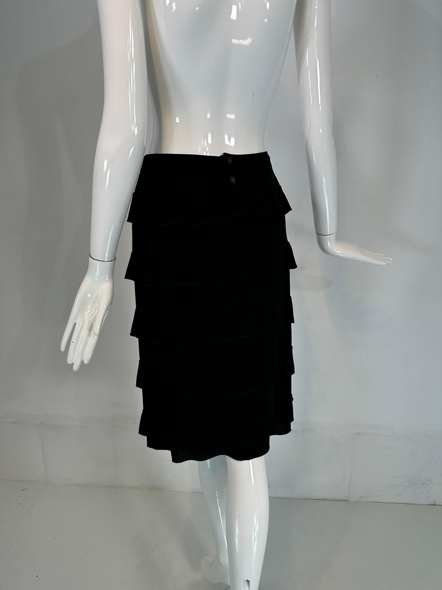 Chanel 1999a Black Silk Tiered Ruffle Skirt 36 For Sale 3