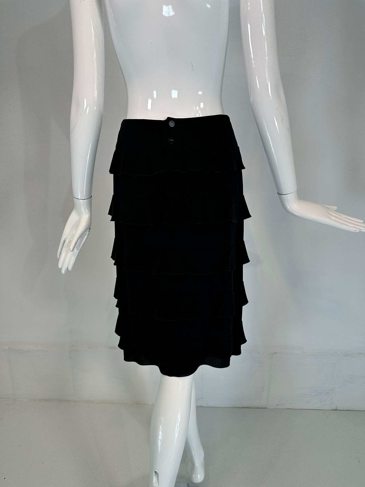 Chanel 1999a Black Silk Tiered Ruffle Skirt 36 For Sale 4