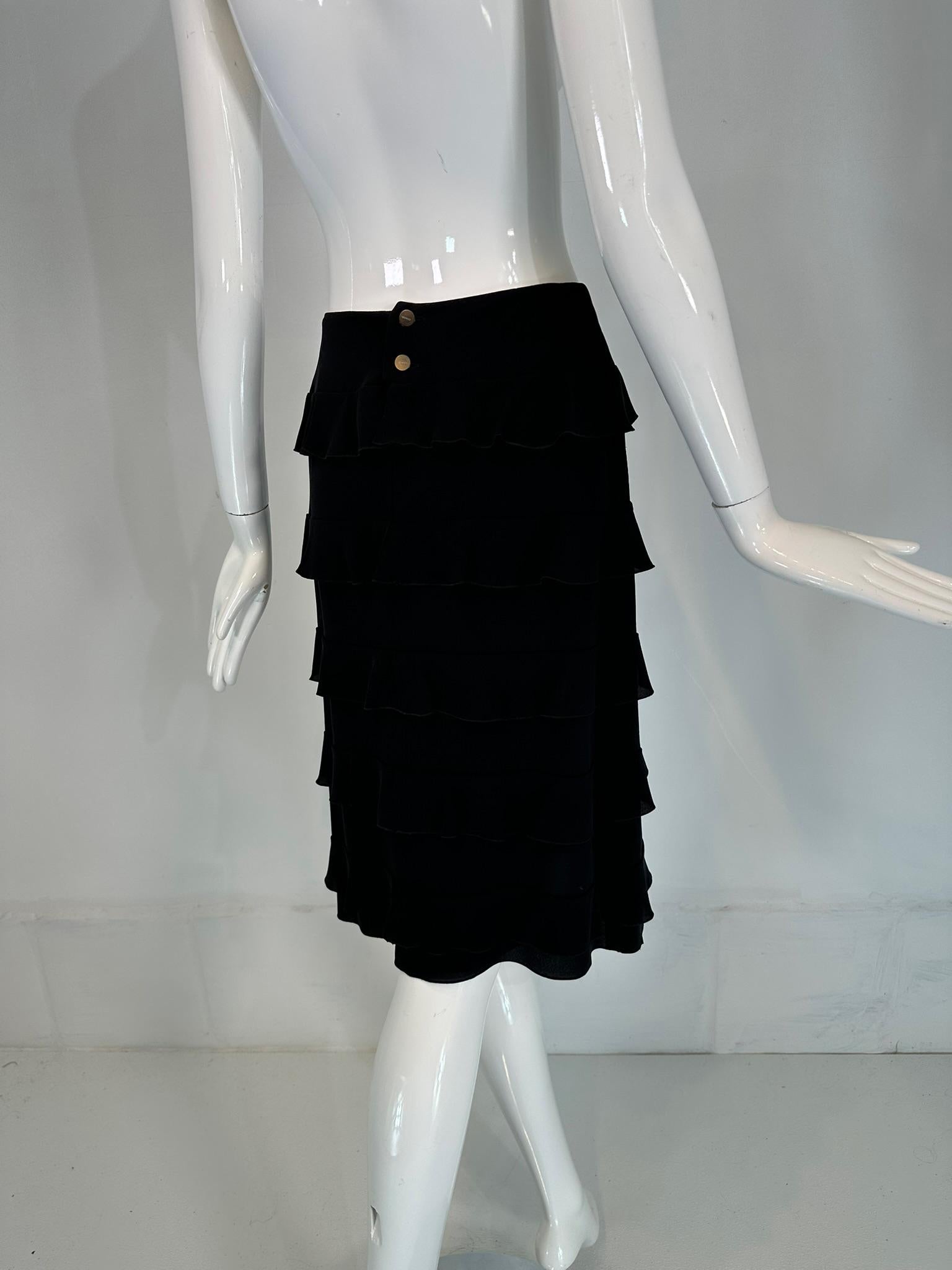 Chanel 1999a Black Silk Tiered Ruffle Skirt 36 For Sale 5