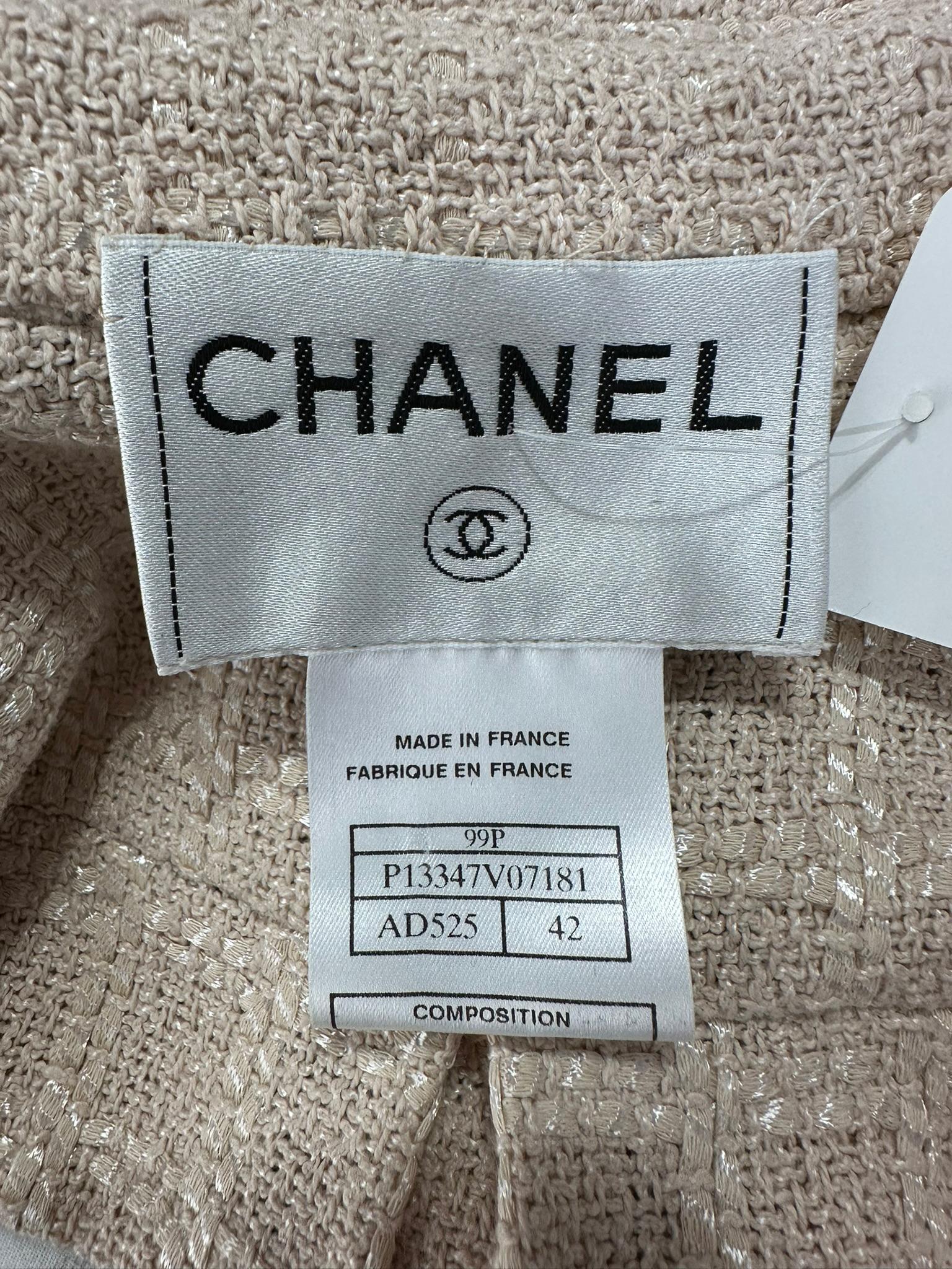 Chanel  1999P Veste en coton beige et brun à armure ouverte, coupe étroite, devant ouvert 42 en vente 10