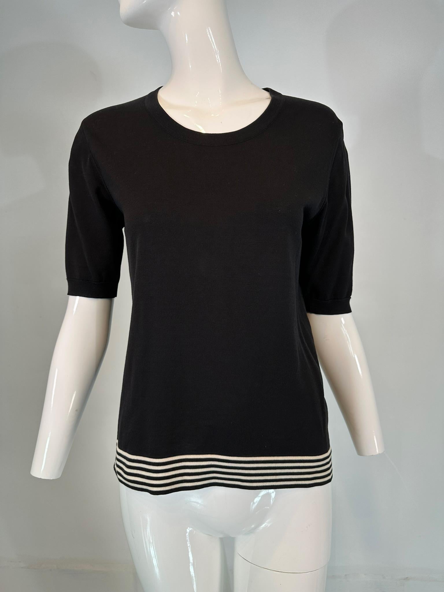 Chanel 199C Black & White 100% Cotton Stripe Twin Set Cardigan & Sweater 40 For Sale 6