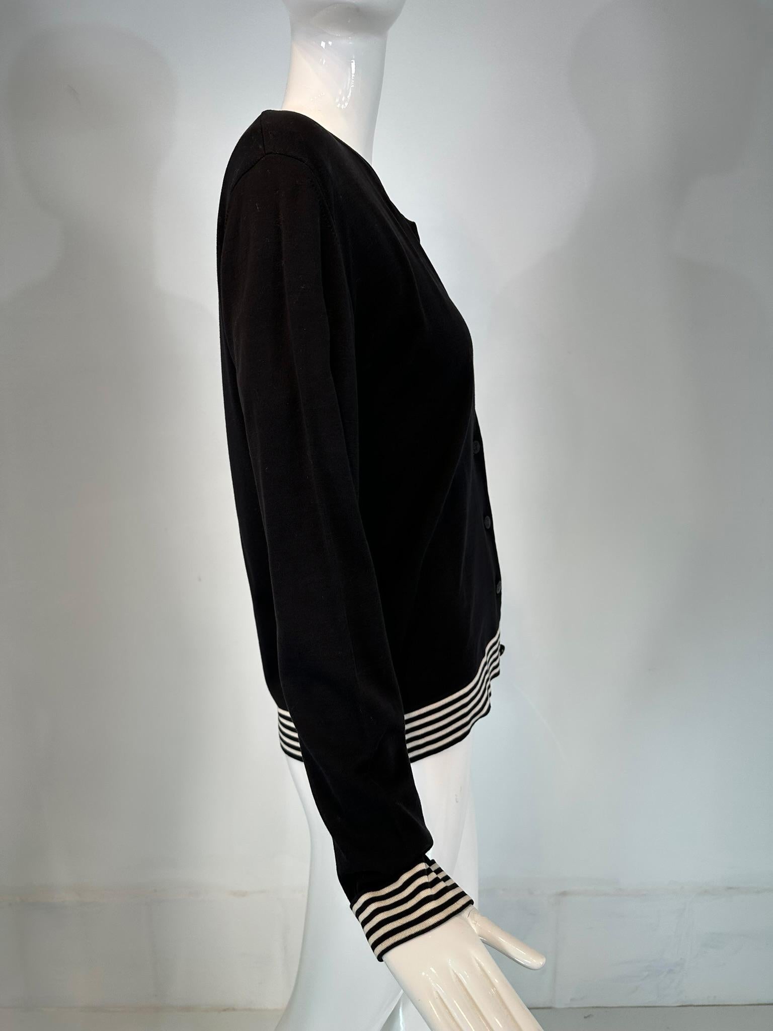 Chanel 199C Black & White 100% Cotton Stripe Twin Set Cardigan & Sweater 40 For Sale 2
