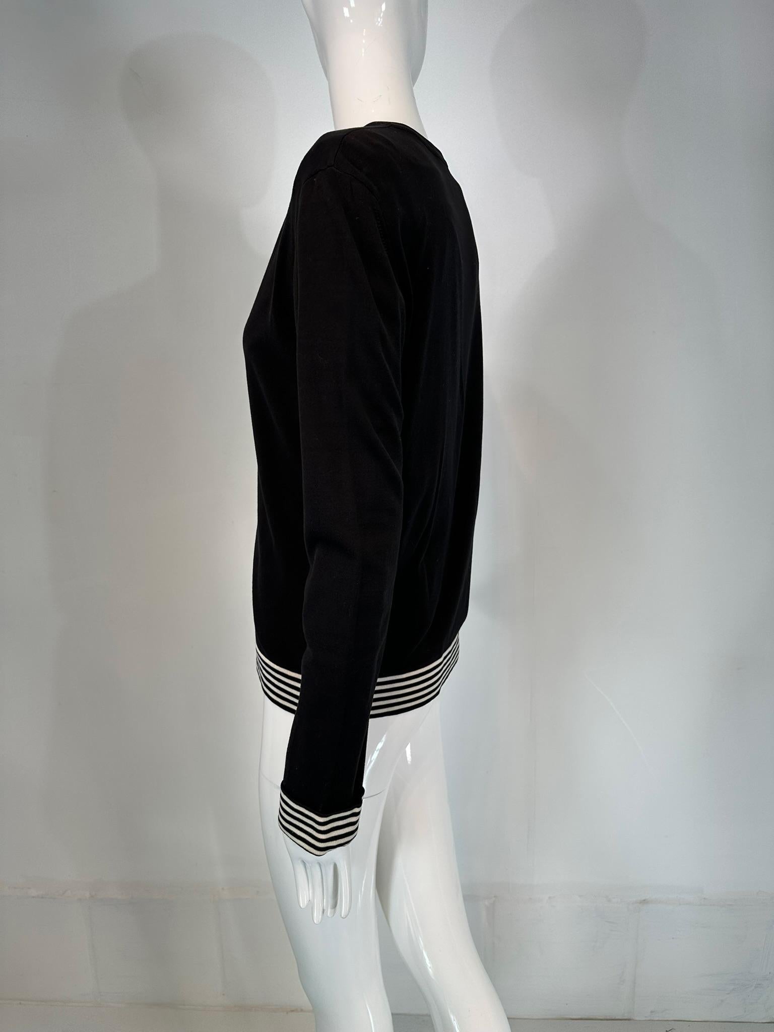 Chanel 199C Black & White 100% Cotton Stripe Twin Set Cardigan & Sweater 40 For Sale 4