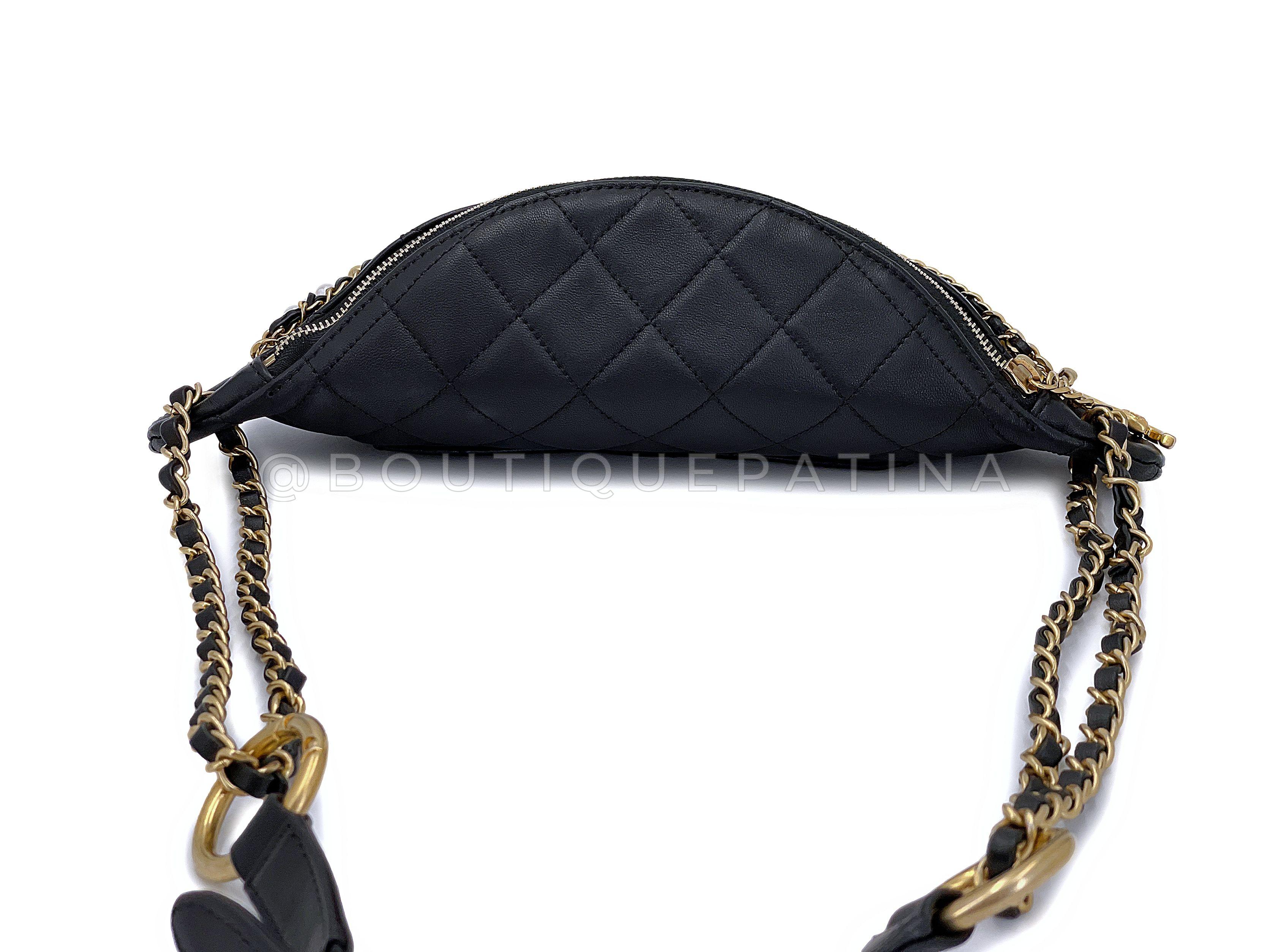 Chanel 19A Black All About Chains Pearl Fanny Pack Bag GHW 67686 For Sale 2