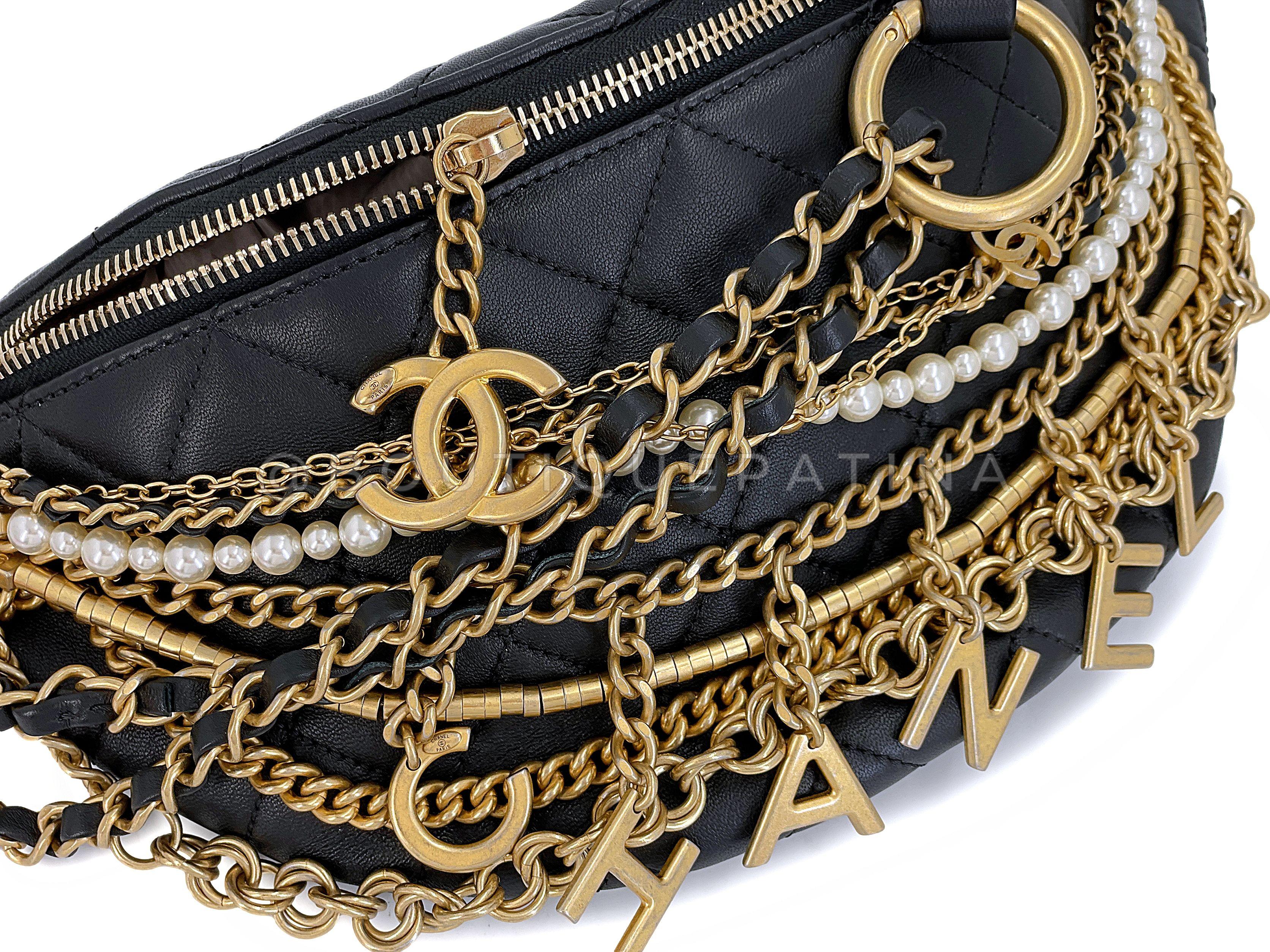 Chanel 19A Black All About Chains Pearl Fanny Pack Bag GHW 67686 For Sale 3