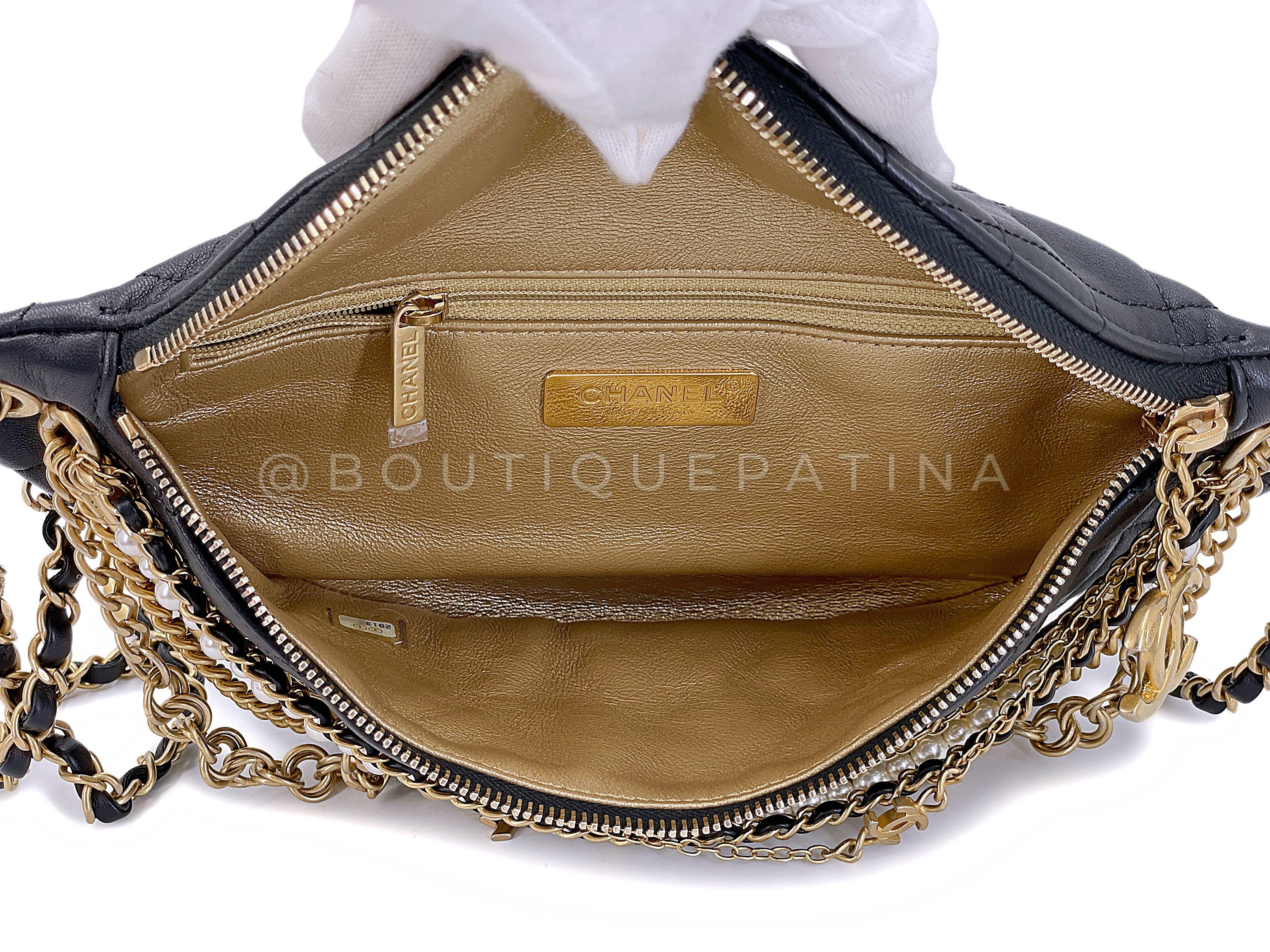 Chanel 19A Black All About Chains Pearl Sac Fanny Pack GHW 67686 en vente 3