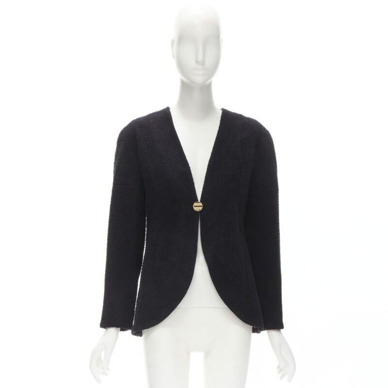 CHANEL 19A black wool boucle gold round shoulder cocoon jacket FR38 M 7