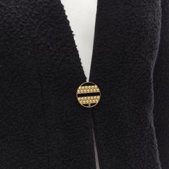 CHANEL 19A black wool boucle gold round shoulder cocoon jacket FR38 M